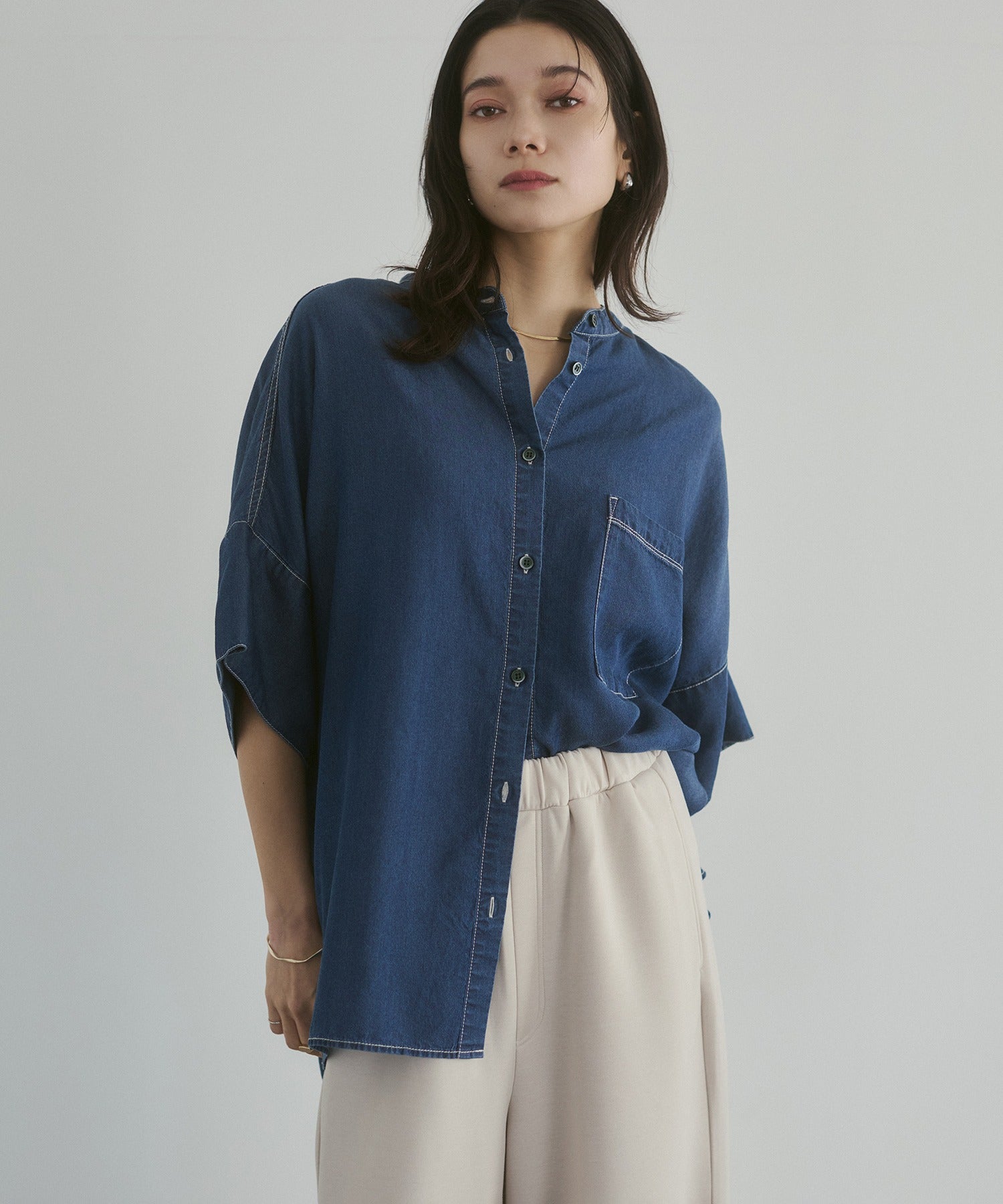 TENCEL DENIM HALF SLEEVE OVERSHIRT