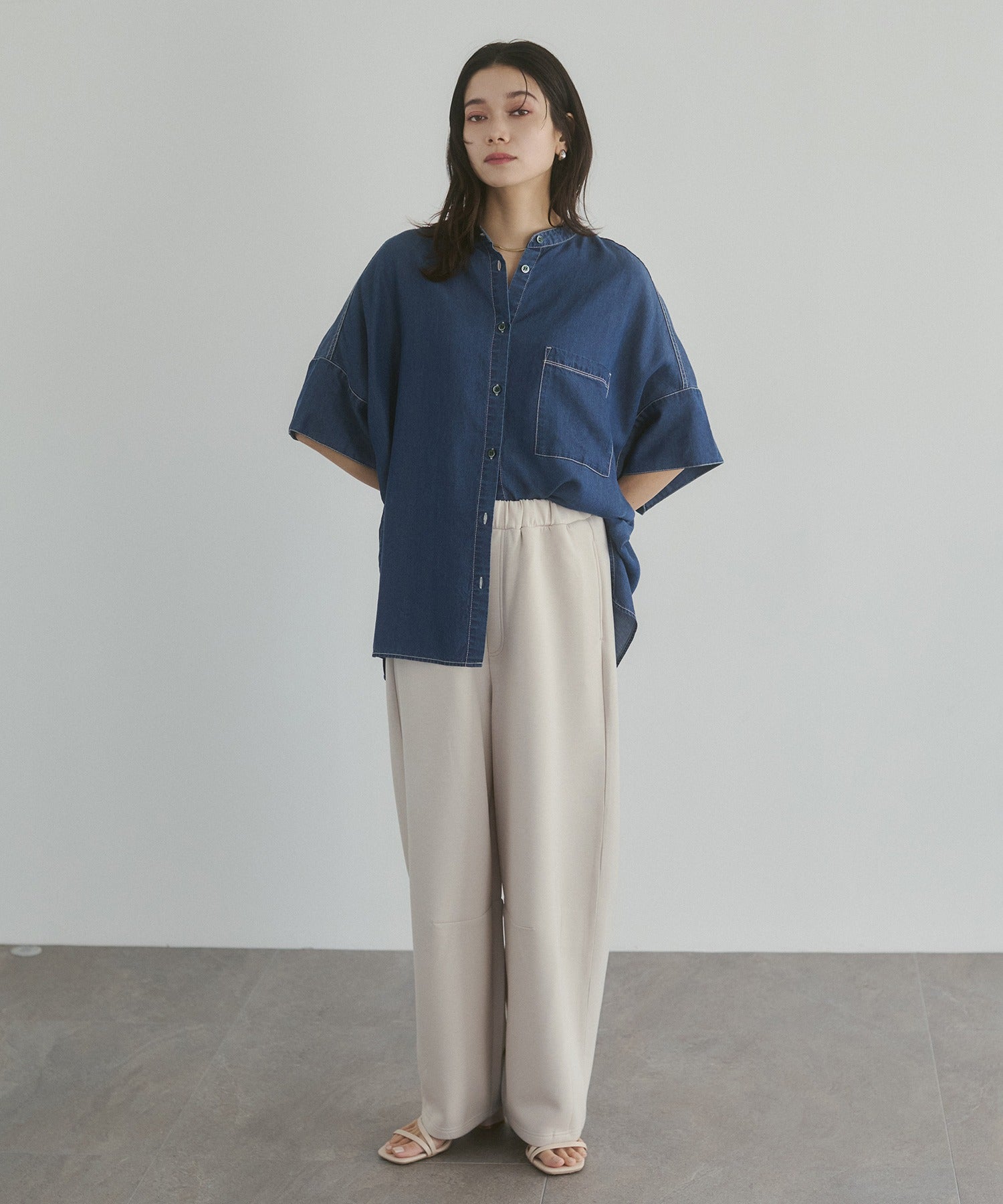 TENCEL DENIM HALF SLEEVE OVERSHIRT