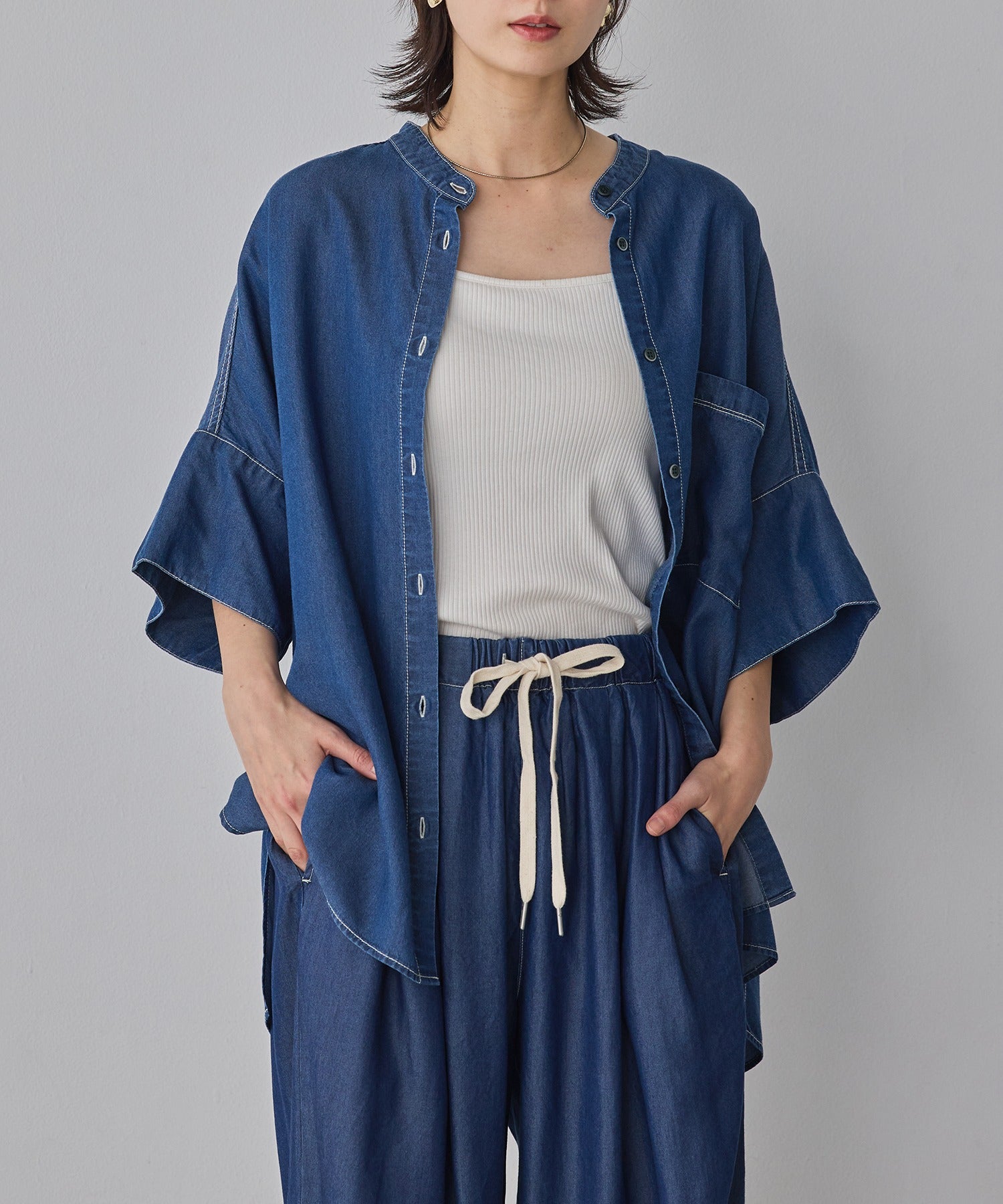 TENCEL DENIM HALF SLEEVE OVERSHIRT