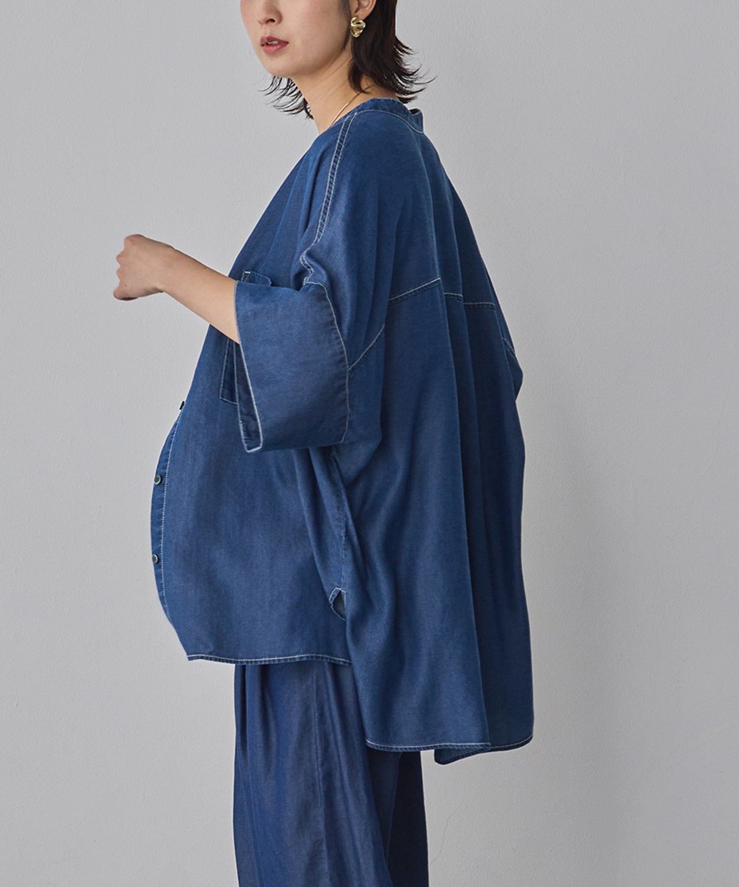 TENCEL DENIM HALF SLEEVE OVERSHIRT