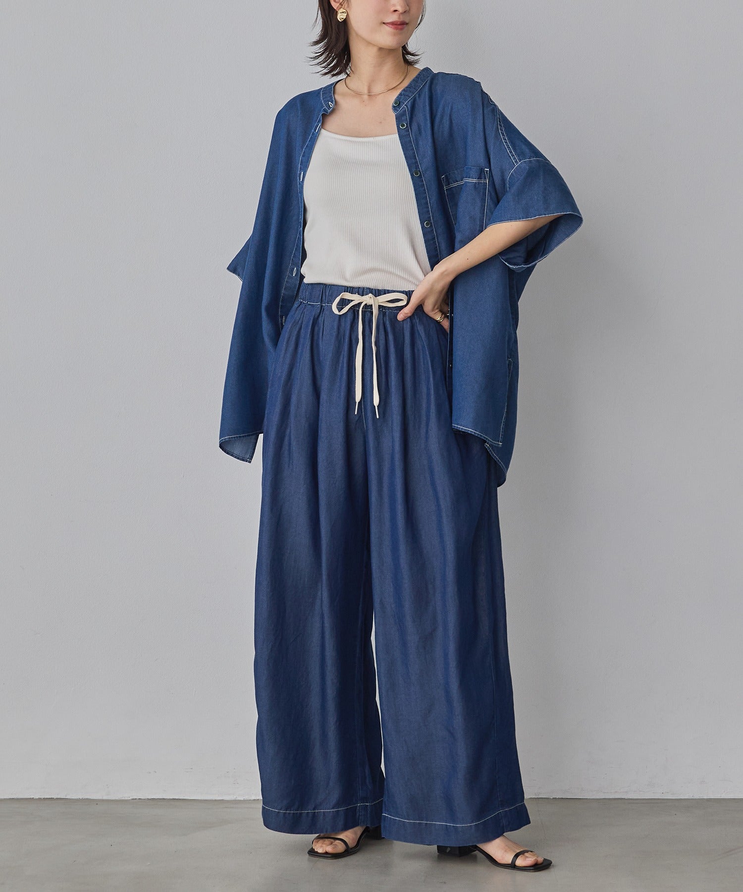 TENCEL DENIM HALF SLEEVE OVERSHIRT