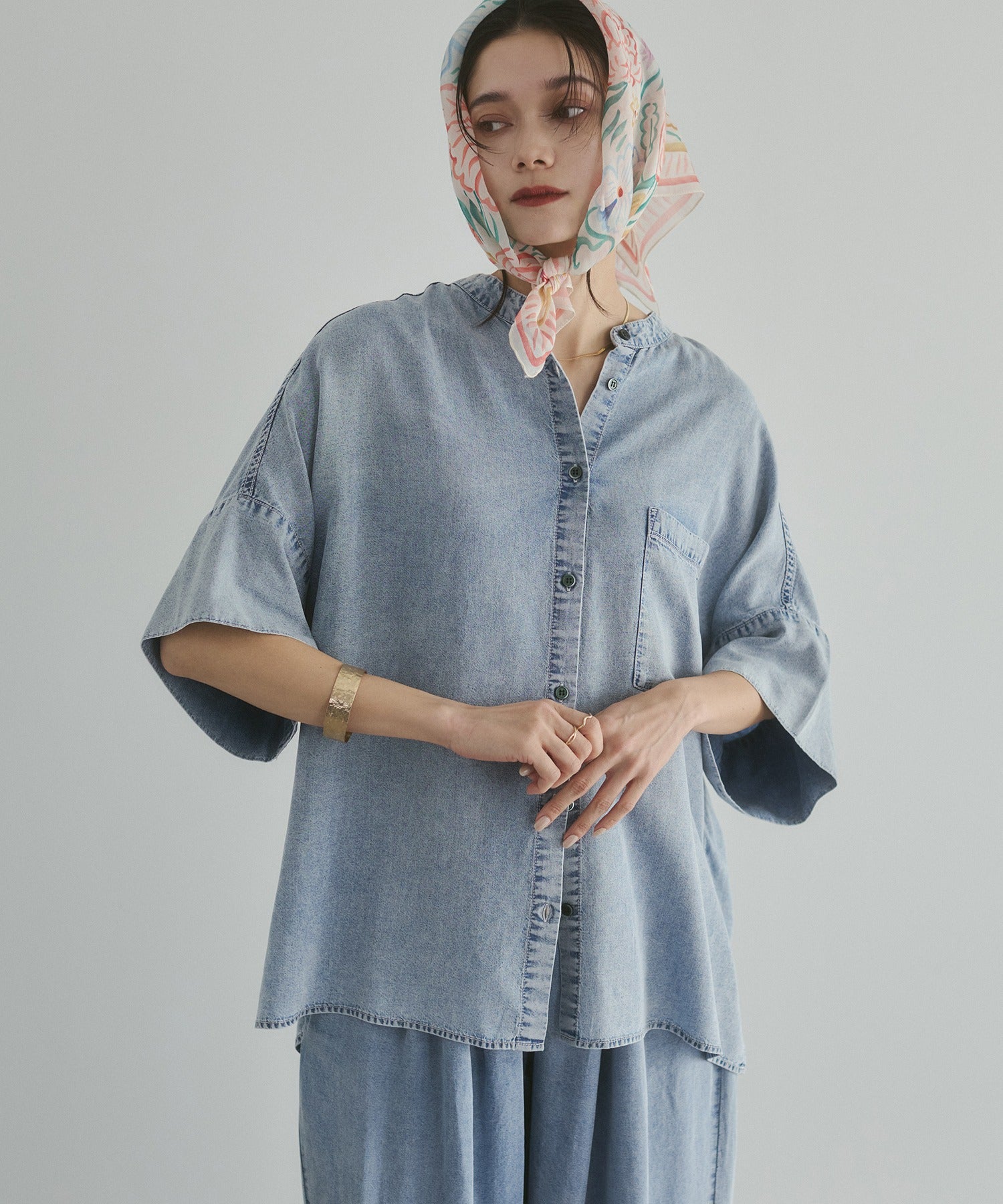 TENCEL DENIM HALF SLEEVE OVERSHIRT