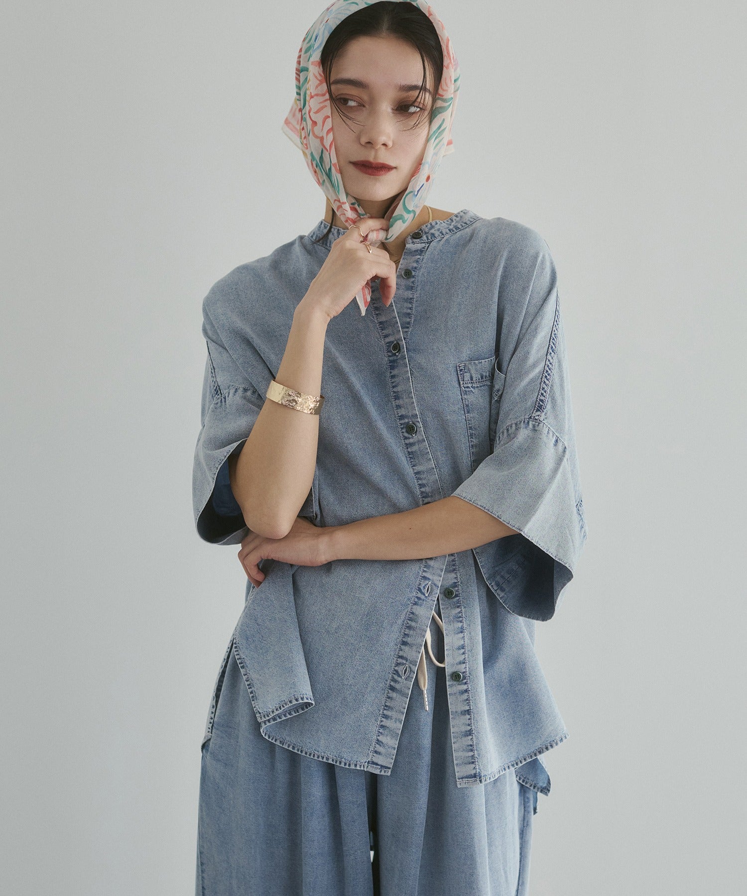 TENCEL DENIM HALF SLEEVE OVERSHIRT