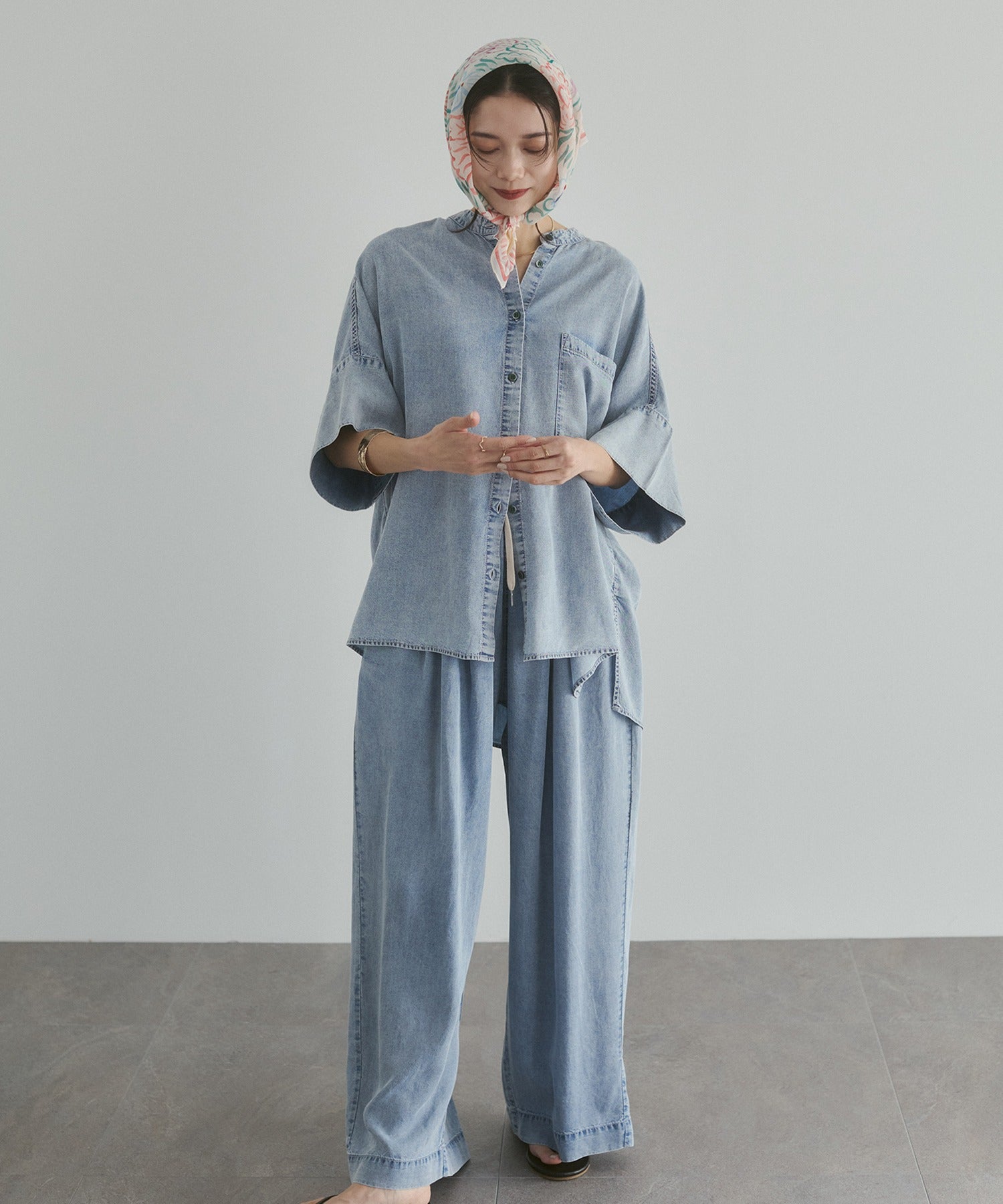 TENCEL DENIM HALF SLEEVE OVERSHIRT