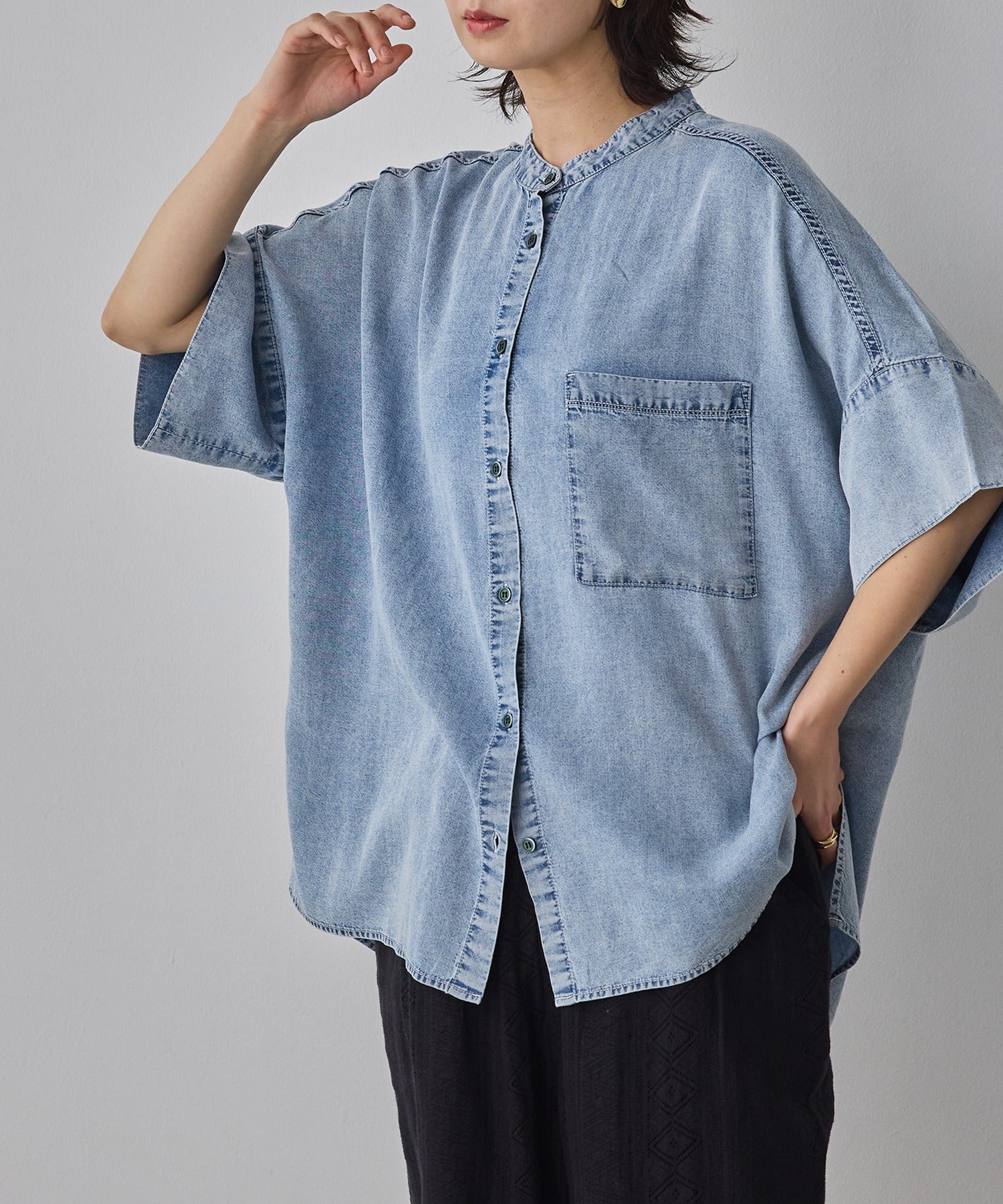 TENCEL DENIM HALF SLEEVE OVERSHIRT