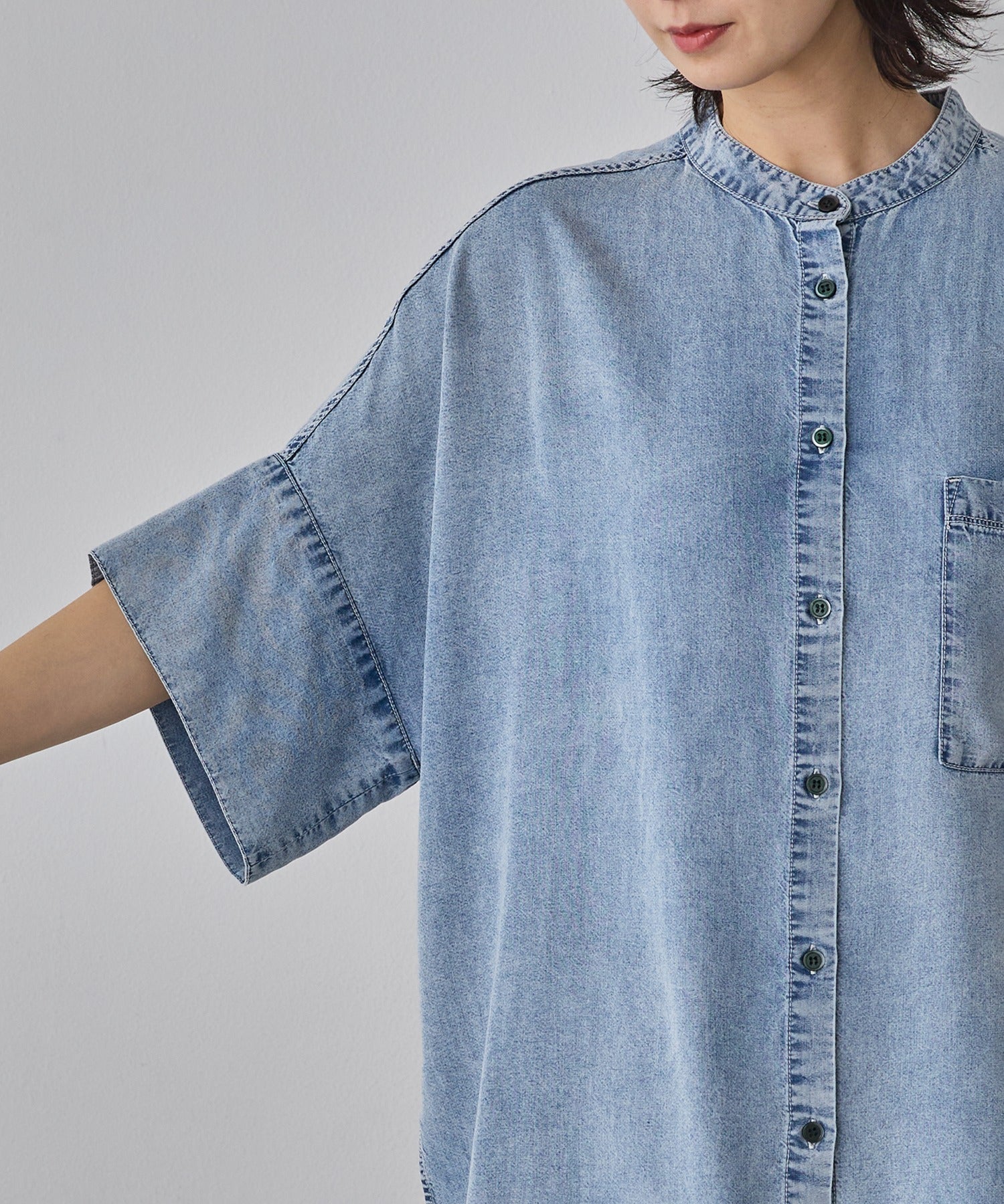 TENCEL DENIM HALF SLEEVE OVERSHIRT