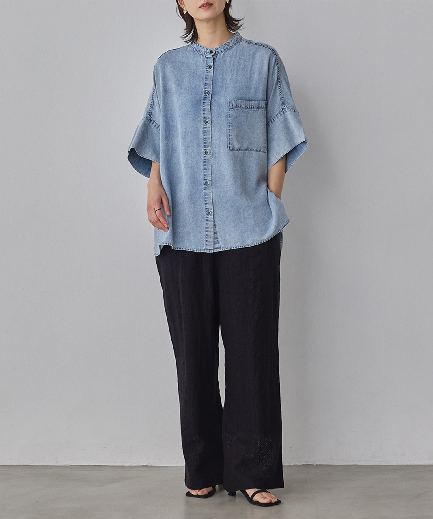 TENCEL DENIM HALF SLEEVE OVERSHIRT