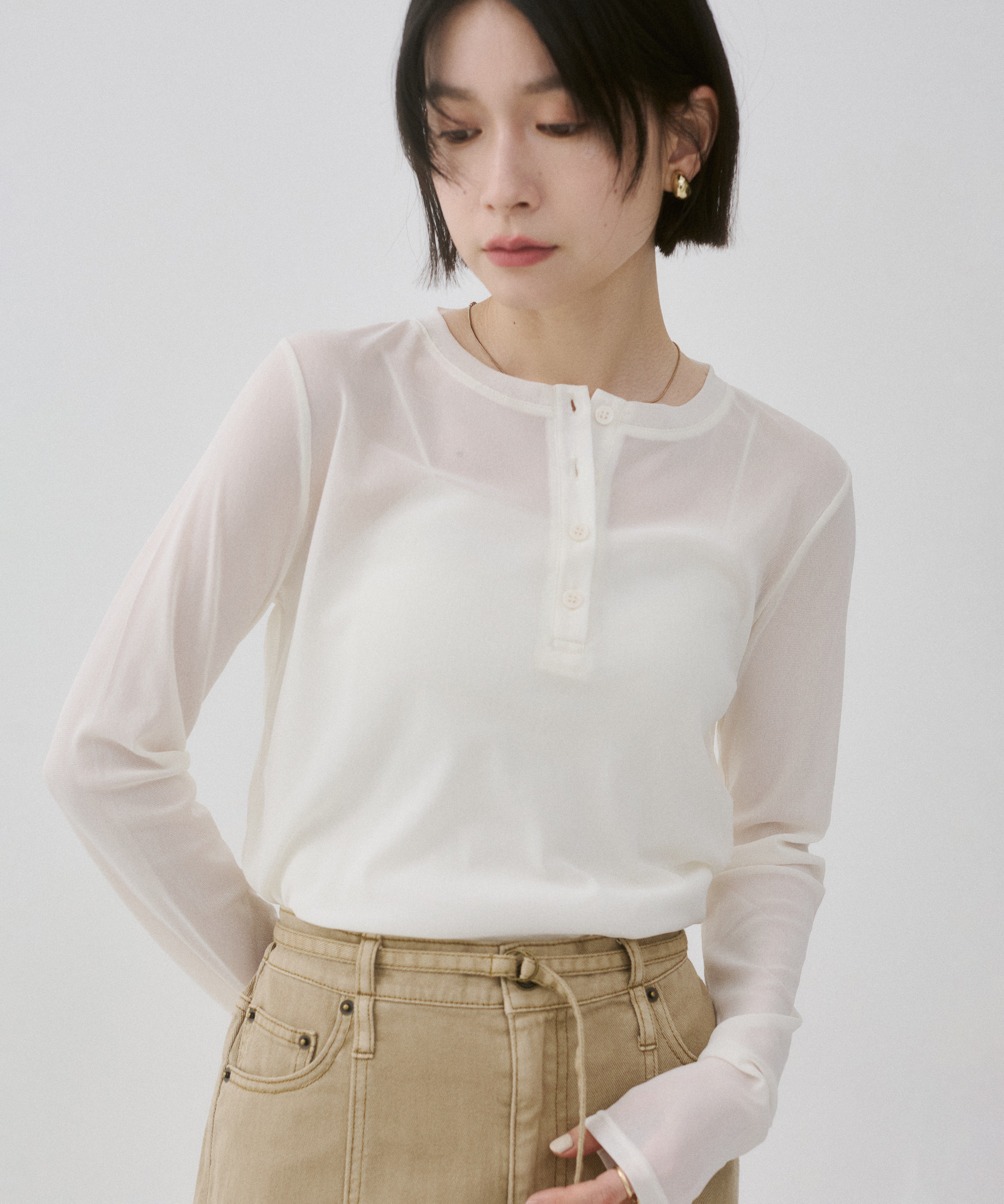 ヘンリーネック レイヤードシアートップス