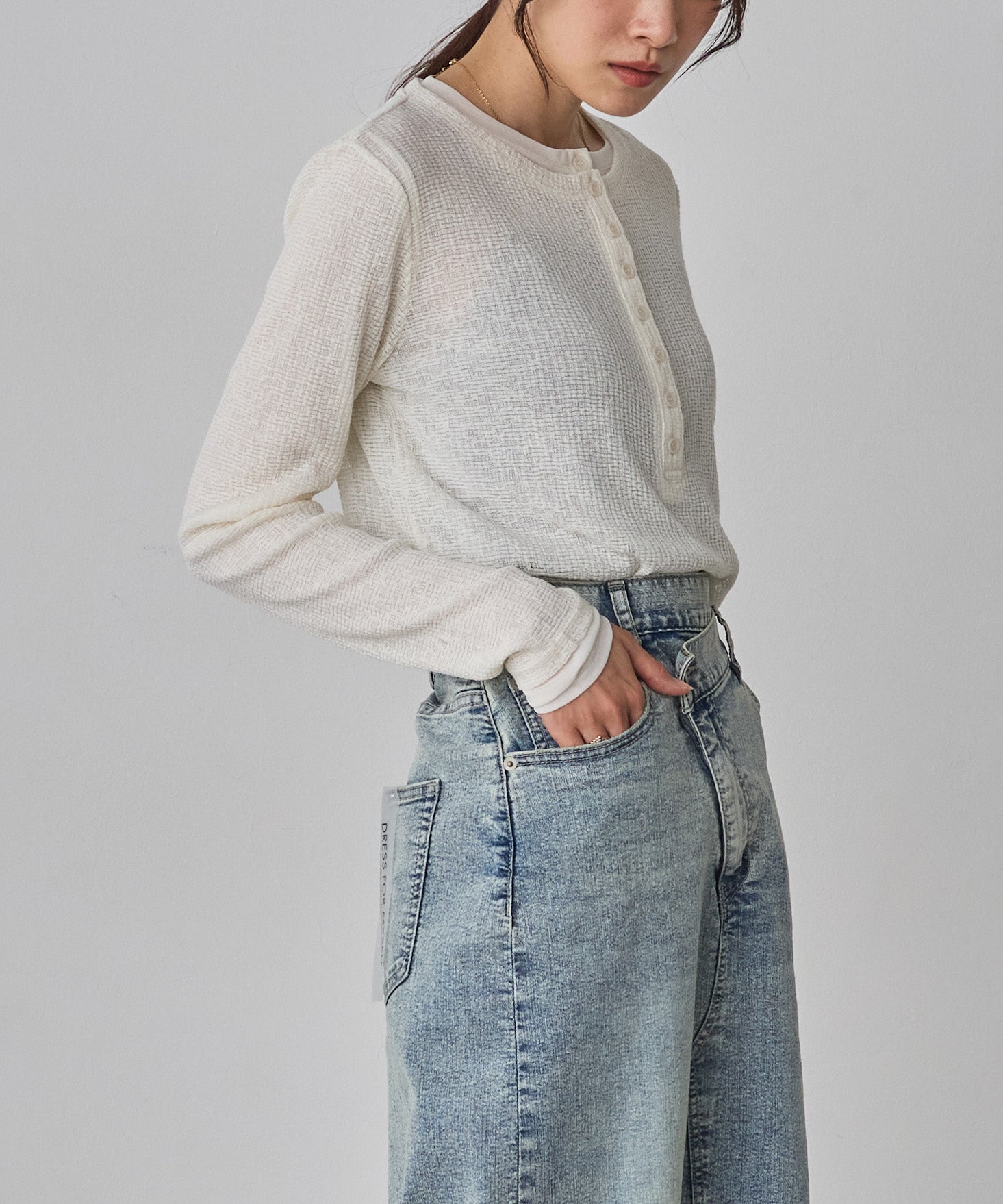 ヘンリーネック レイヤードシアートップス