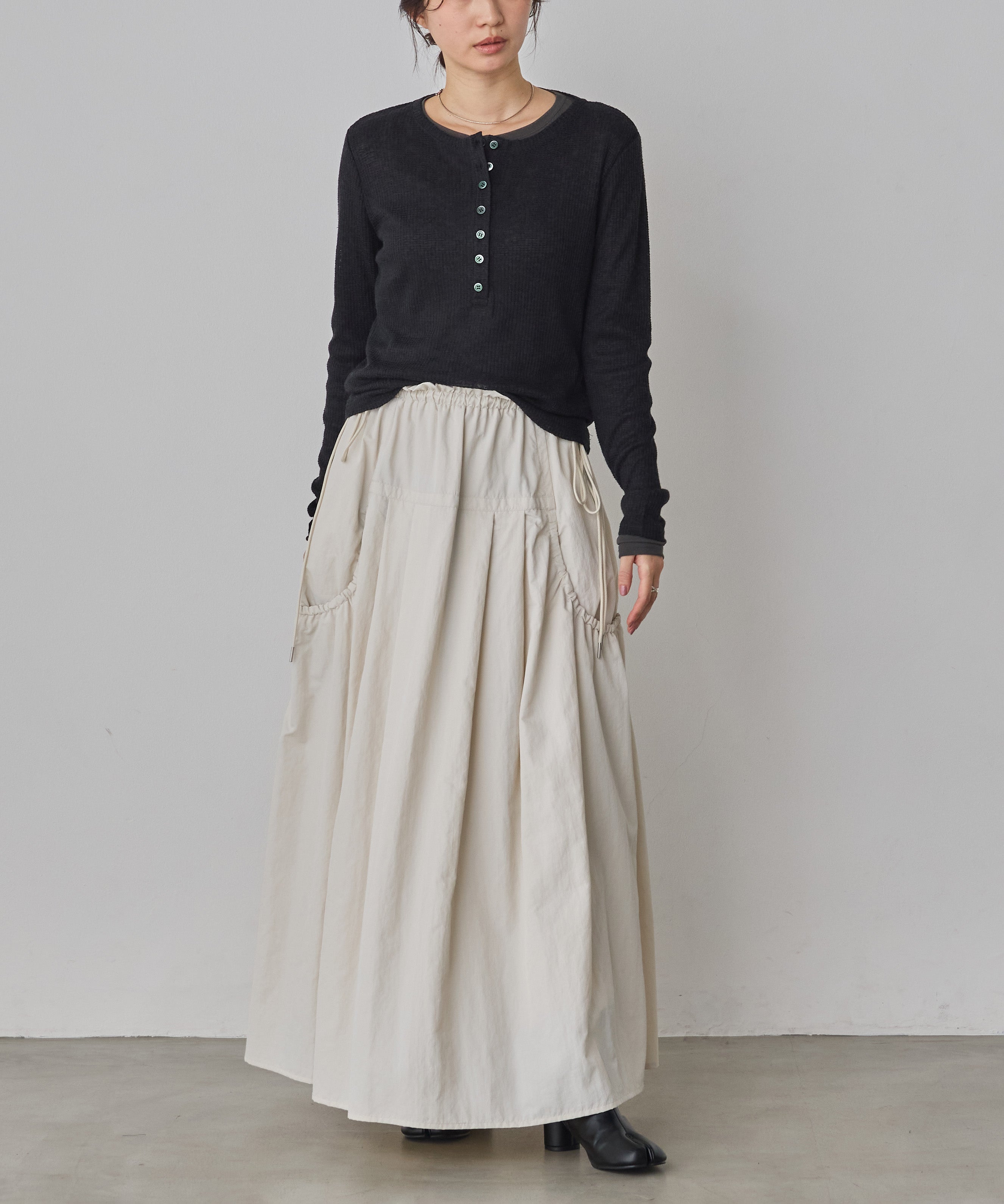 ヘンリーネック レイヤードシアートップス