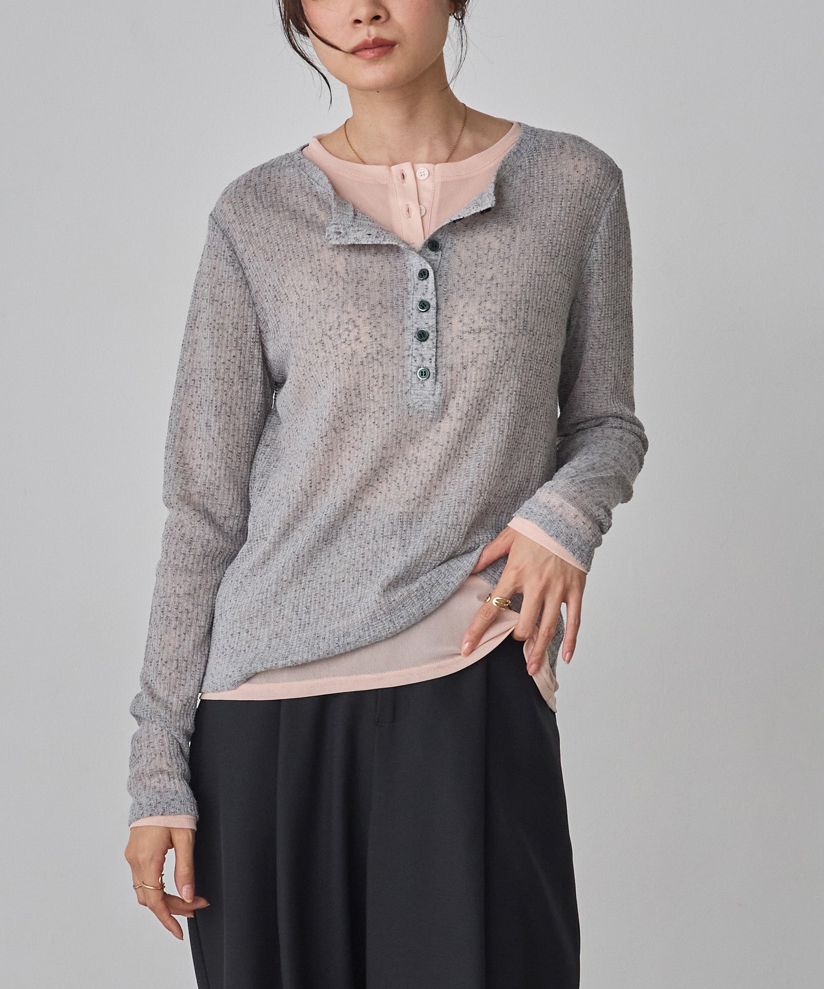 HENRY NECK LAYERED SHEER TOPS