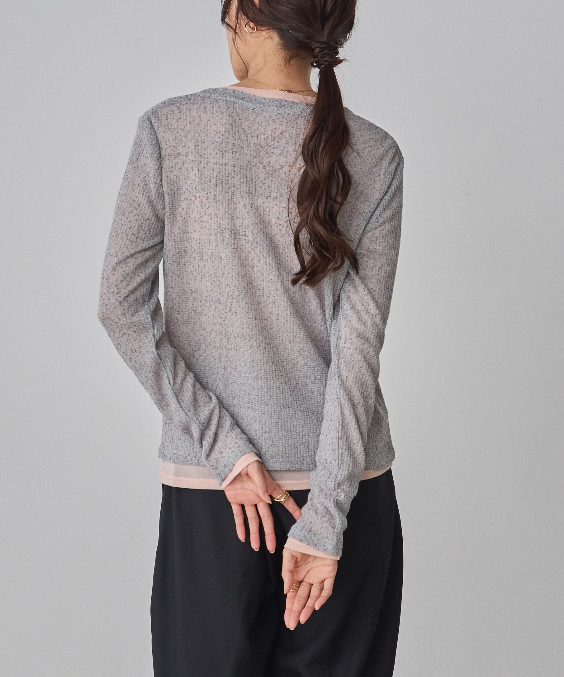 ヘンリーネック レイヤードシアートップス