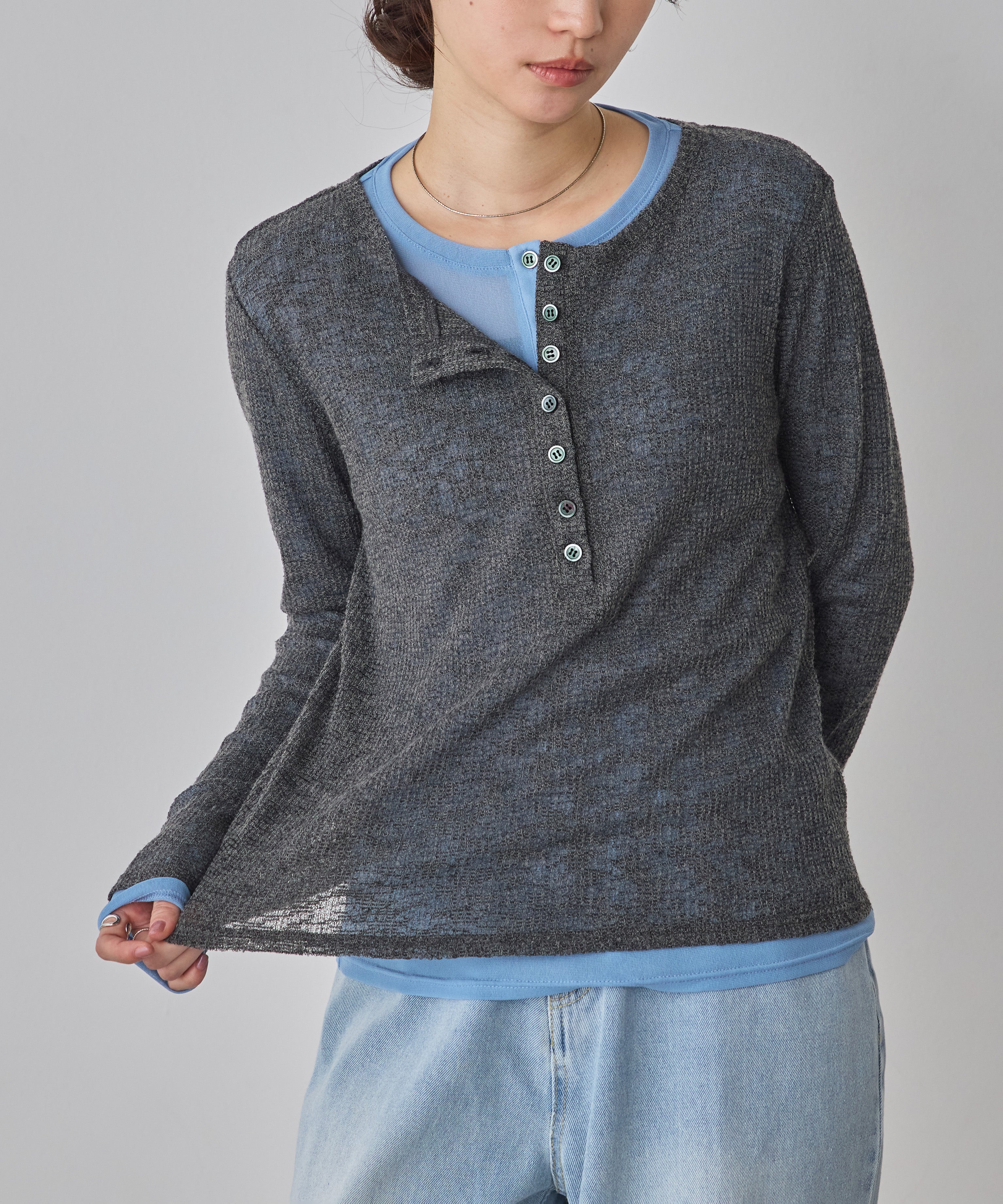 ヘンリーネック レイヤードシアートップス
