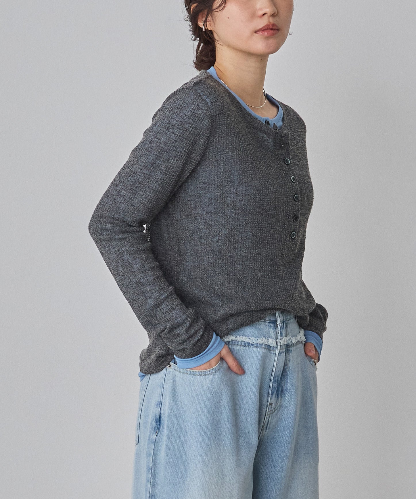 ヘンリーネック レイヤードシアートップス