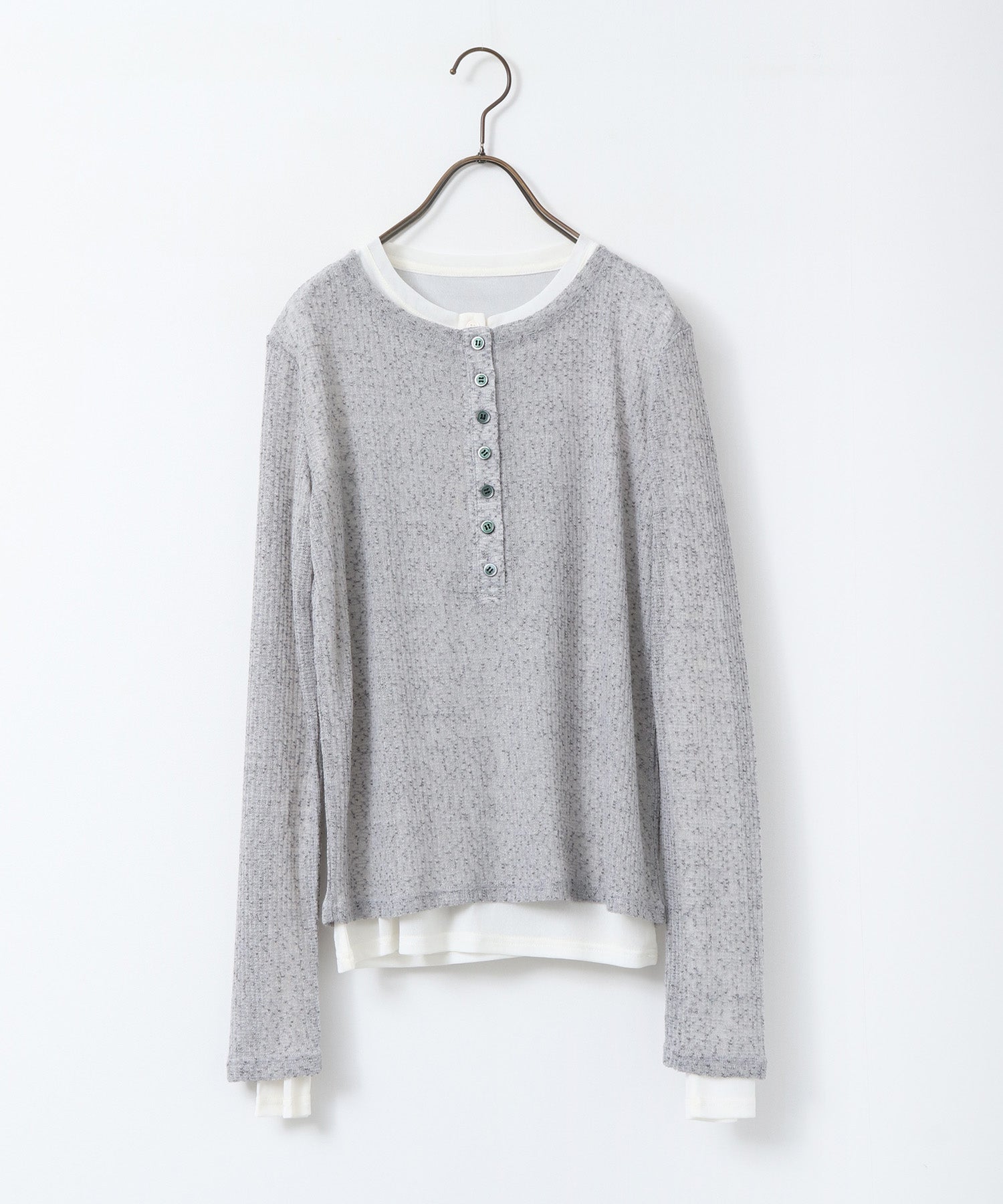 ヘンリーネック レイヤードシアートップス