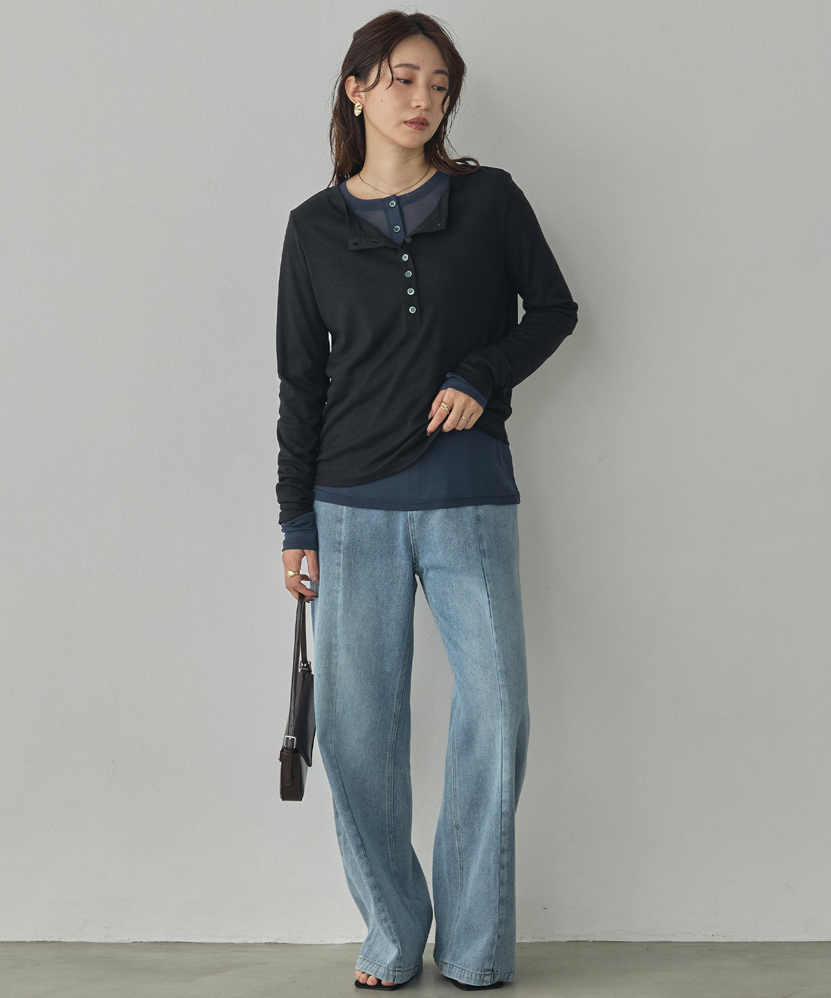 HENRY-NECK LAYERED TOPS