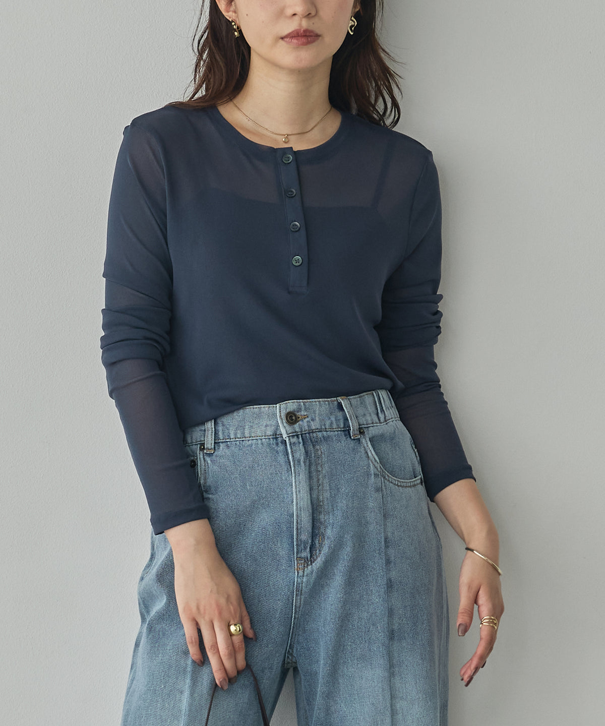 HENRY-NECK LAYERED TOPS