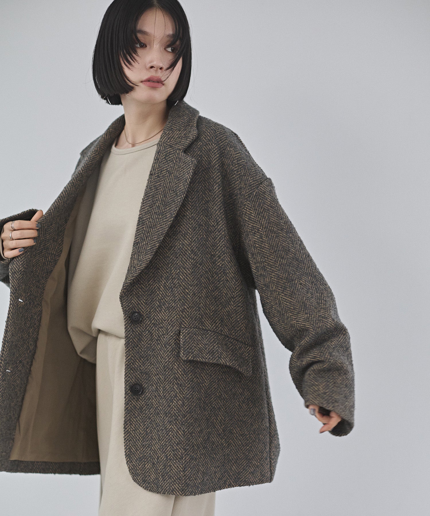 ヘリンボーン ジャケットコート