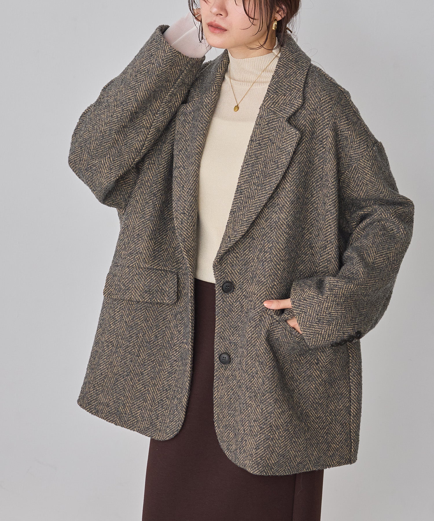 ヘリンボーン ジャケットコート