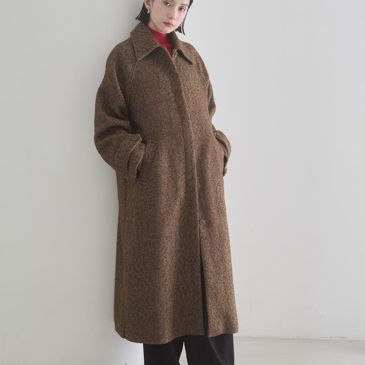 select MOCA by son】ヘリンボーンロングステンカラーコート 新品 