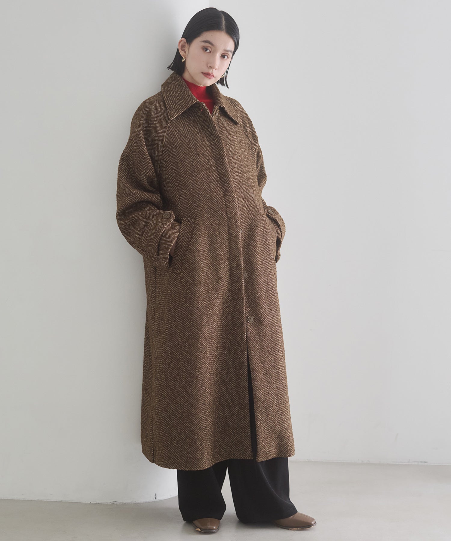 ヘリンボーン ステンカラーコート