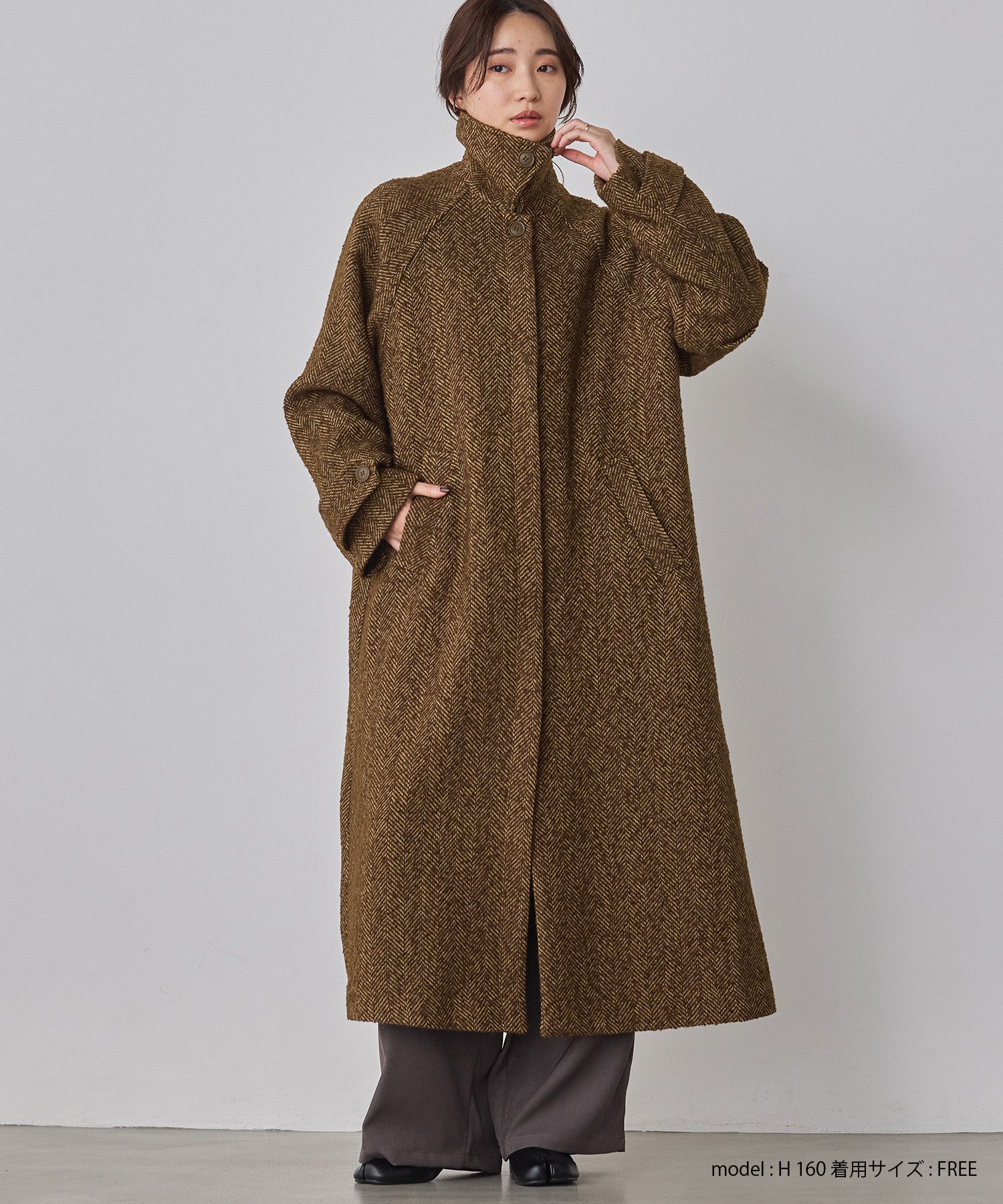 ヘリンボーン ステンカラーコート