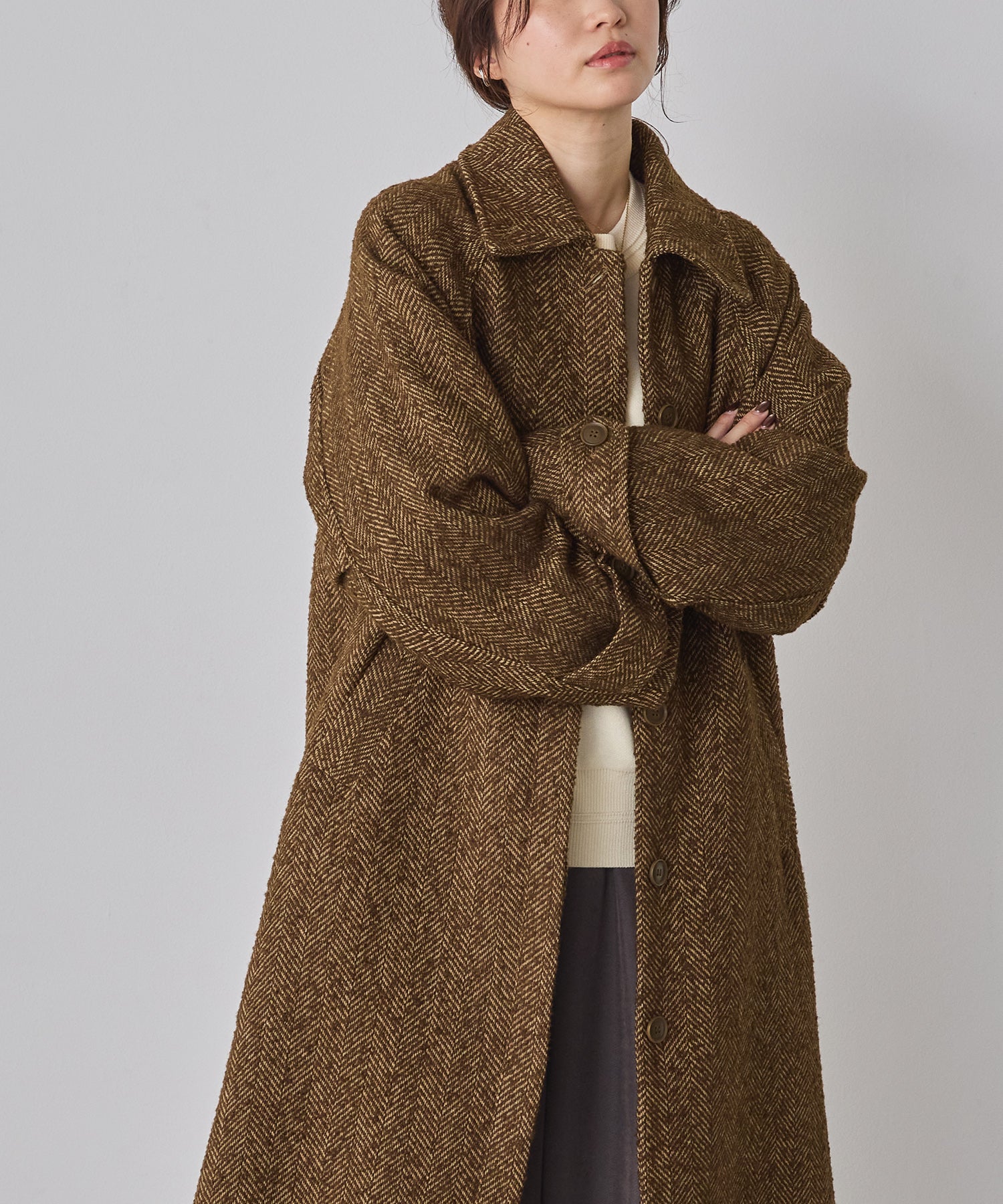 HERRINGBONE SOUTIEN COLLAR COAT