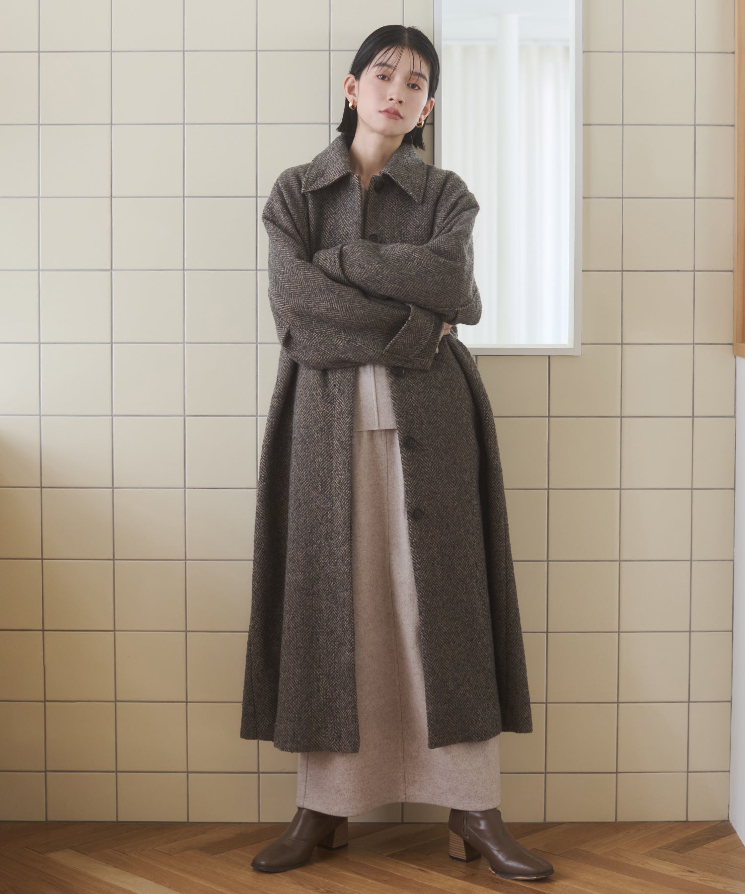 ヘリンボーン ステンカラーコート