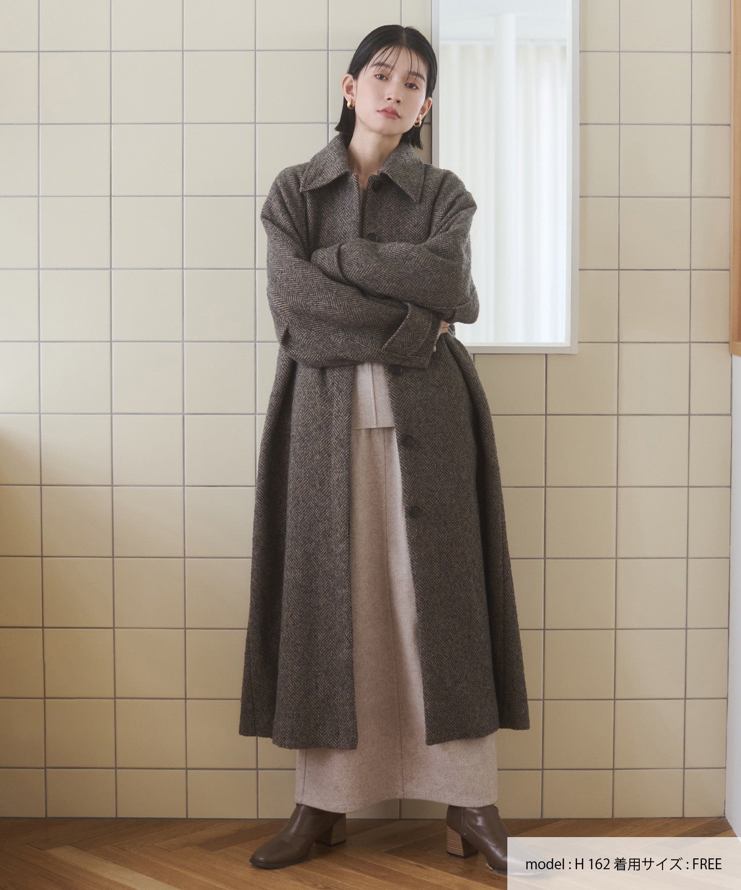 ヘリンボーン ステンカラーコート