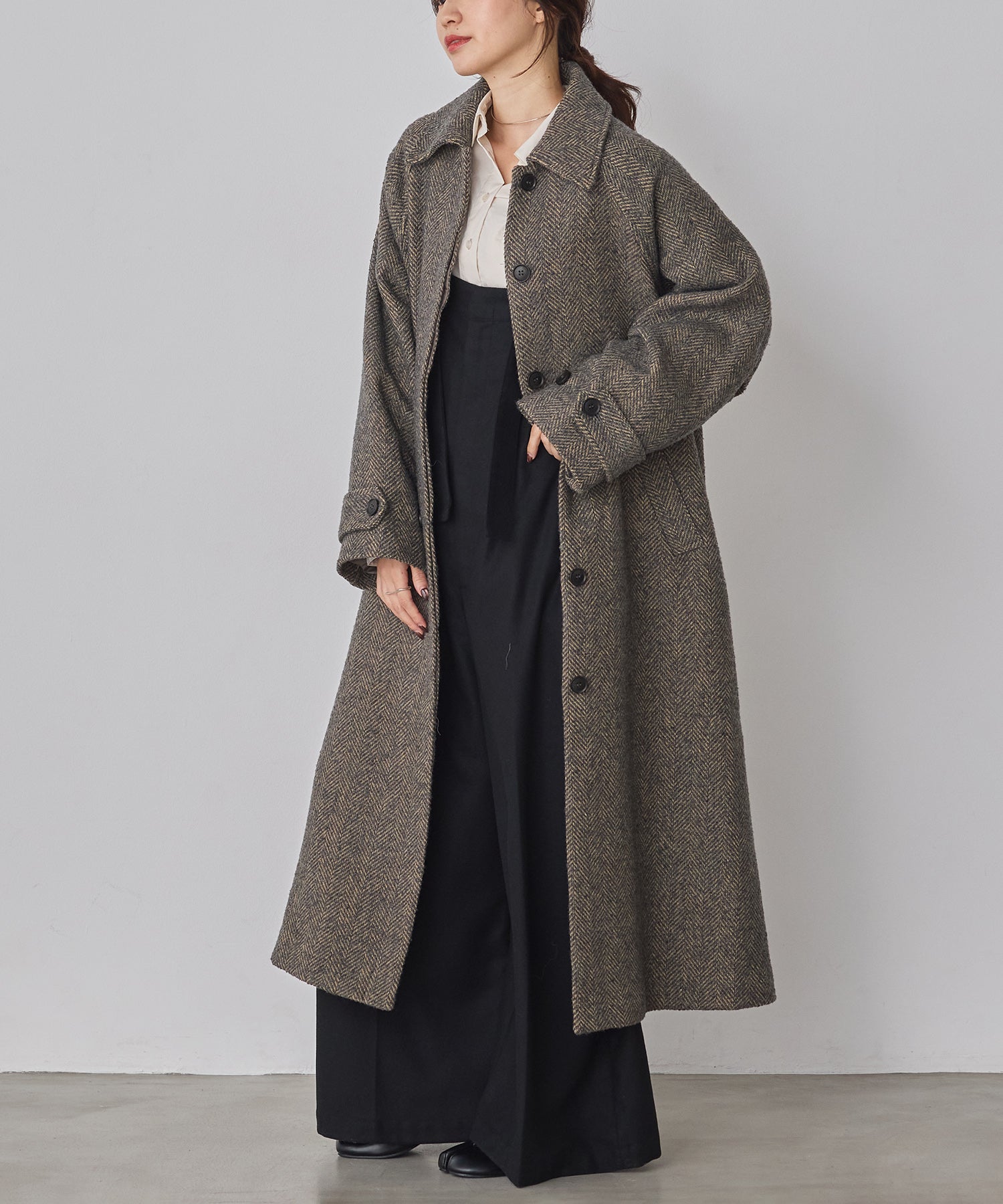 ヘリンボーン ステンカラーコート