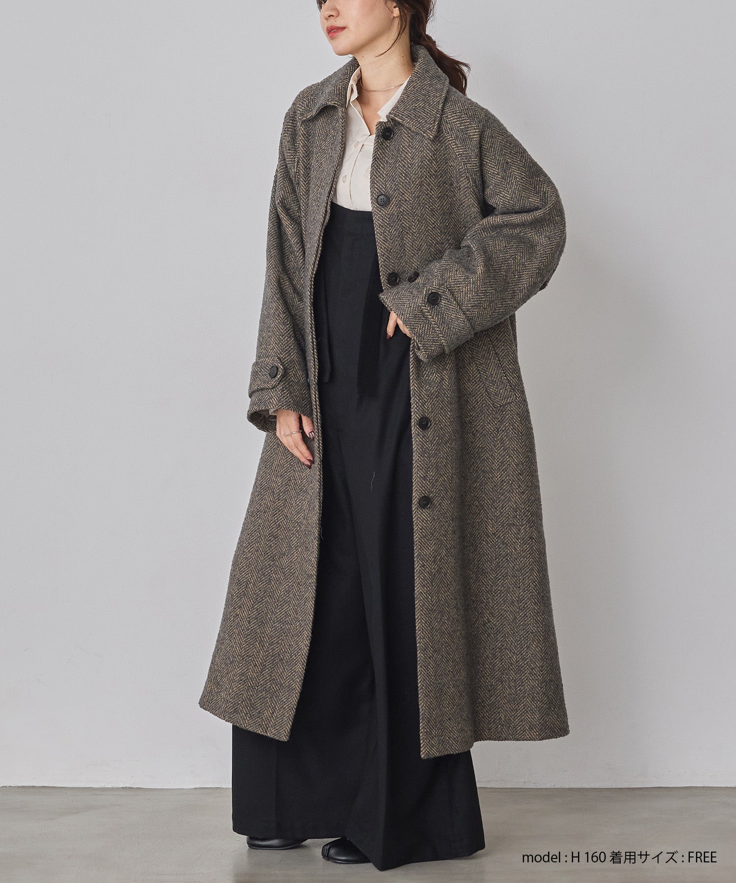 ヘリンボーン ステンカラーコート
