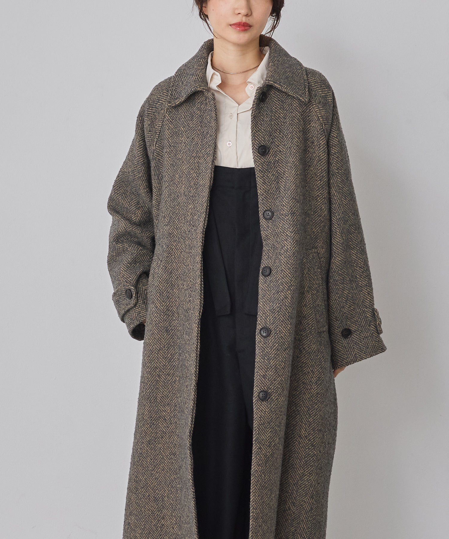ヘリンボーン ステンカラーコート