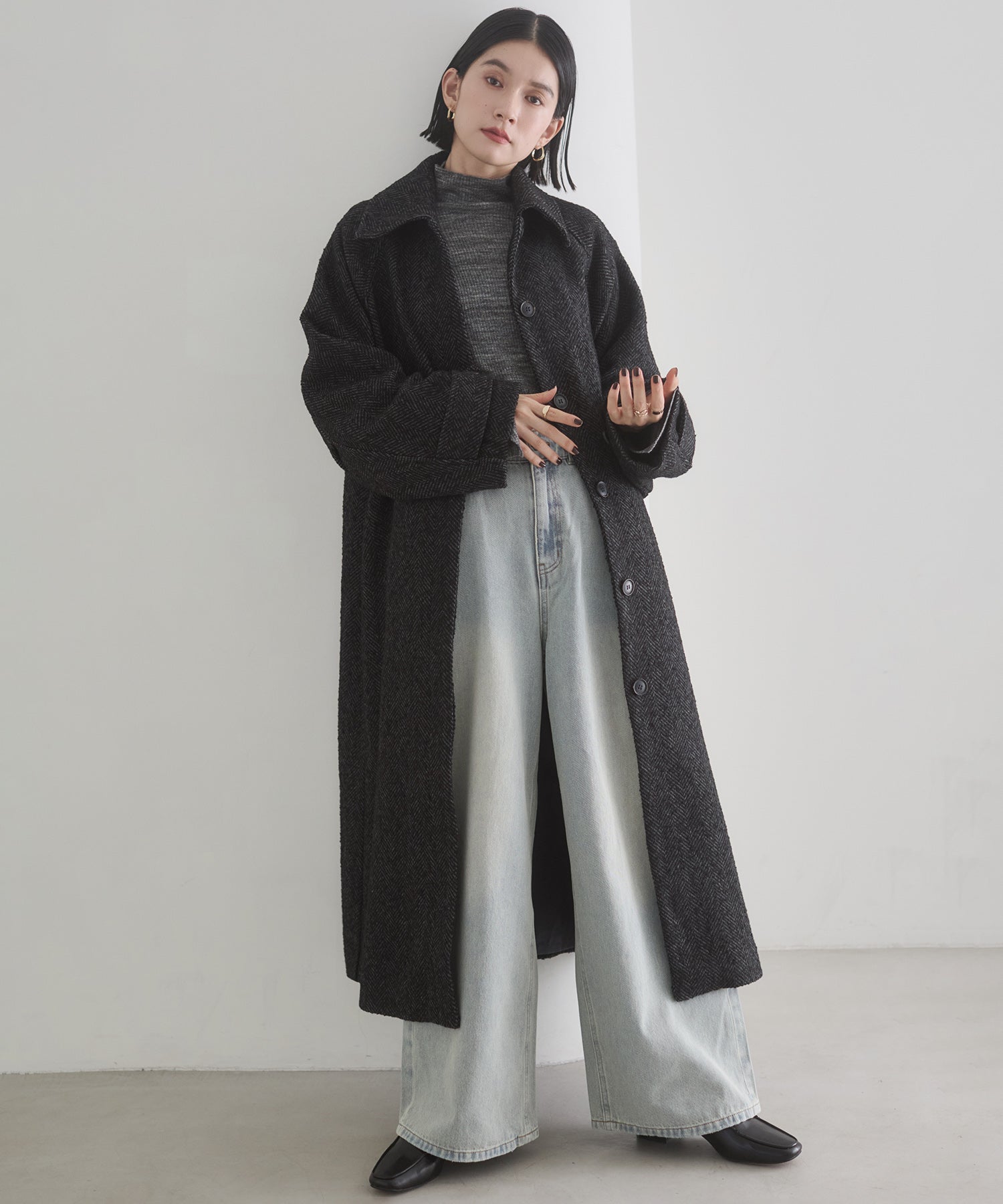 ヘリンボーン ステンカラーコート