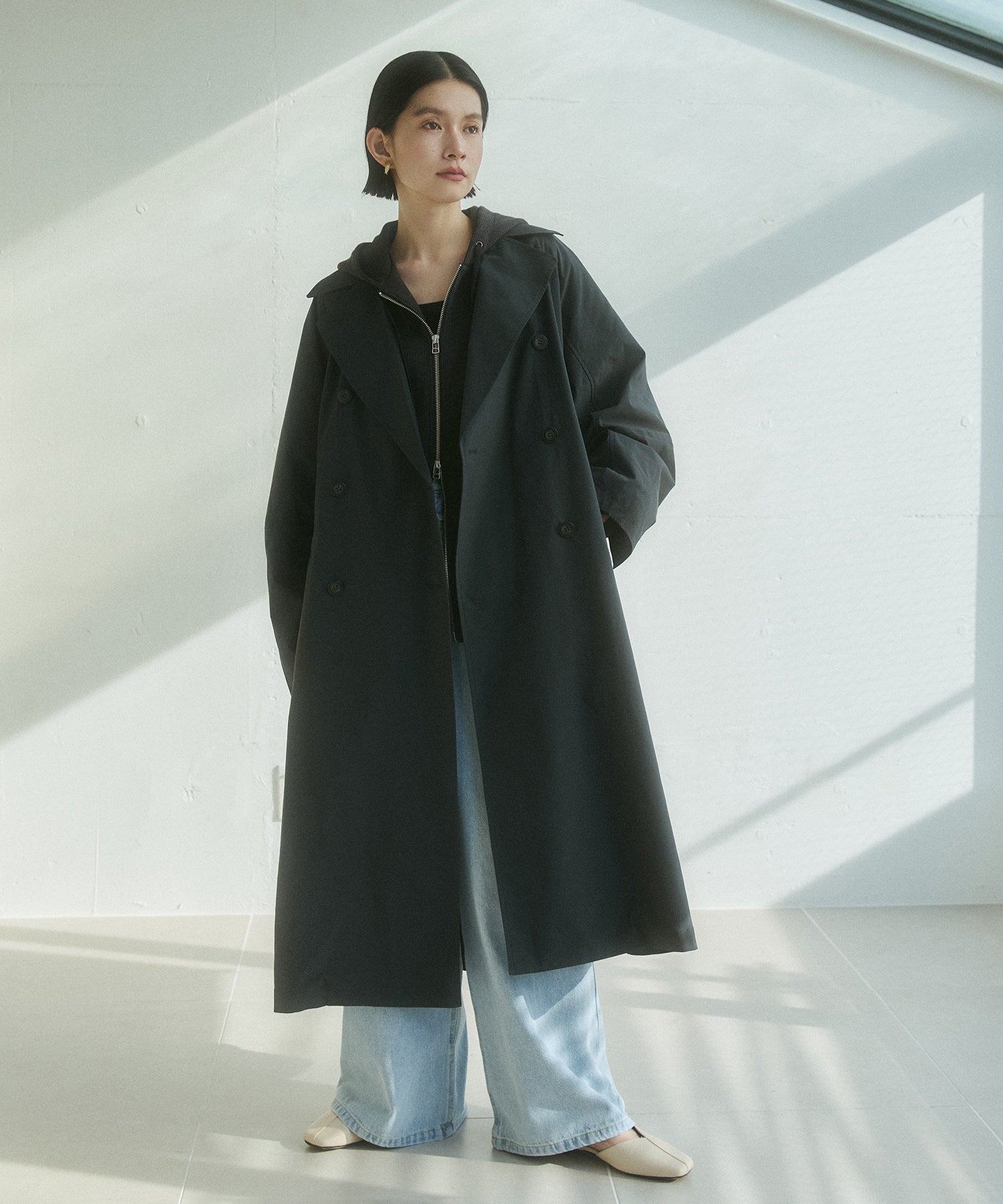 ストレッチポリエステル トレンチコート