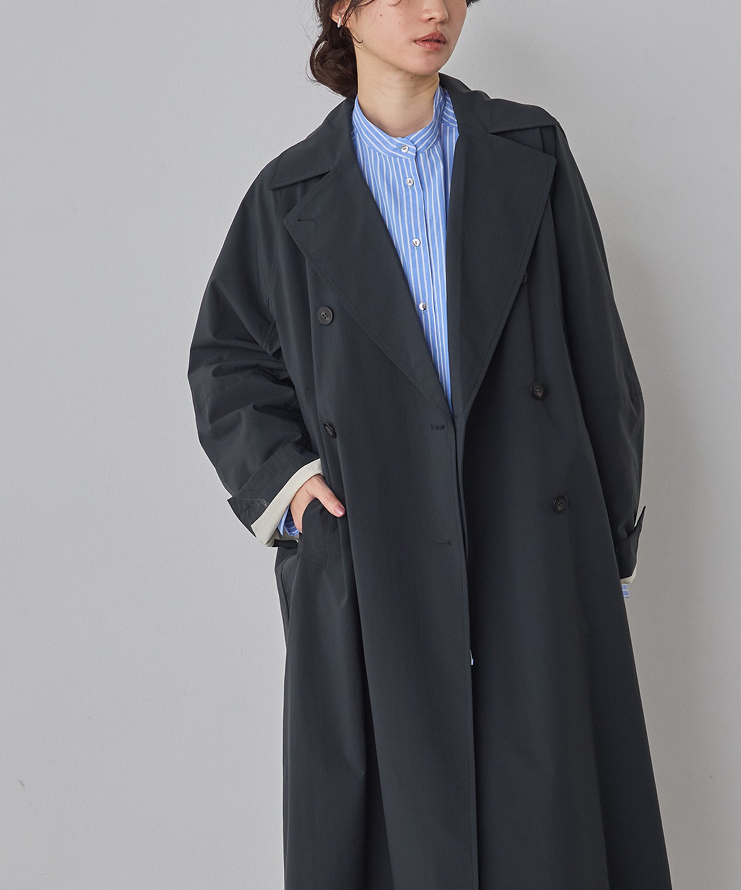 STRETCH POLYESTER TRENCH COAT