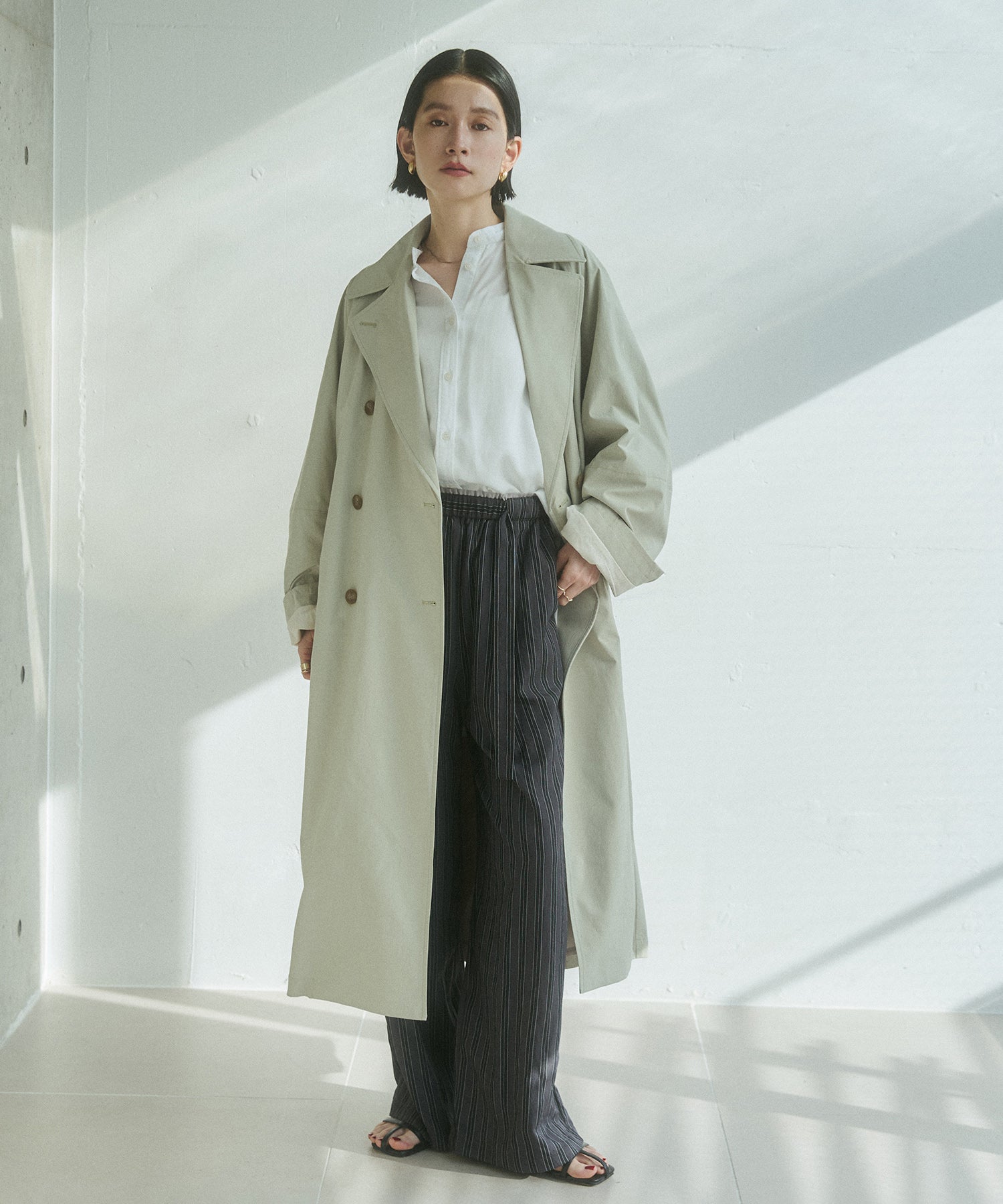 STRETCH POLYESTER TRENCH COAT