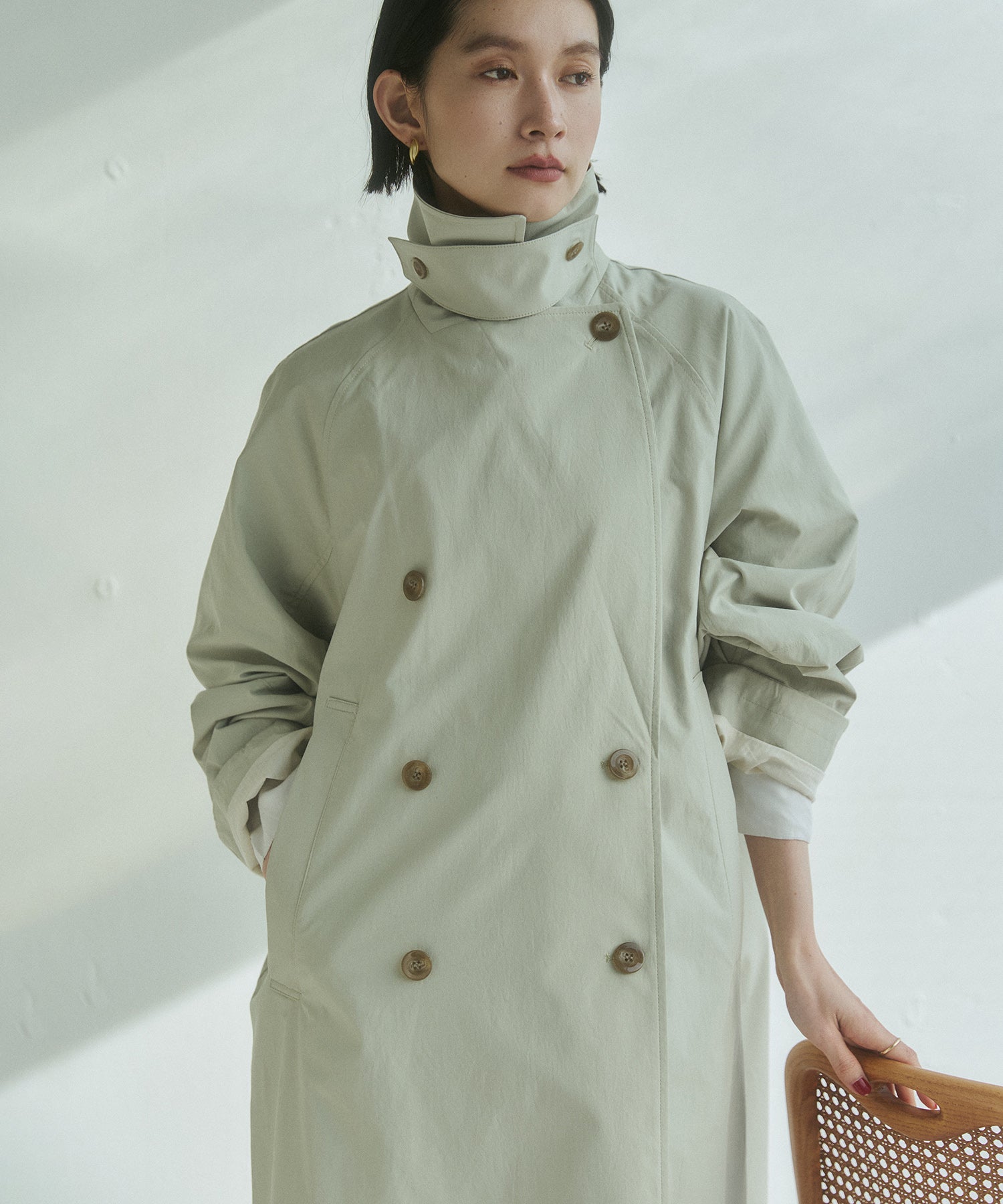 STRETCH POLYESTER TRENCH COAT
