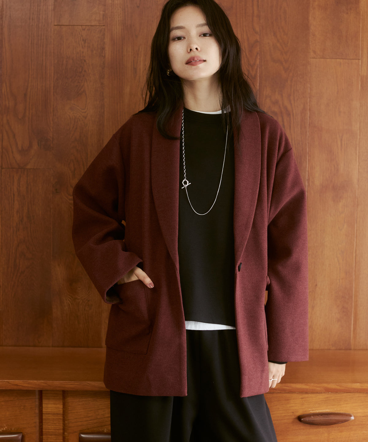 WOOL-LIKE SHAWL-COLLAR COAT