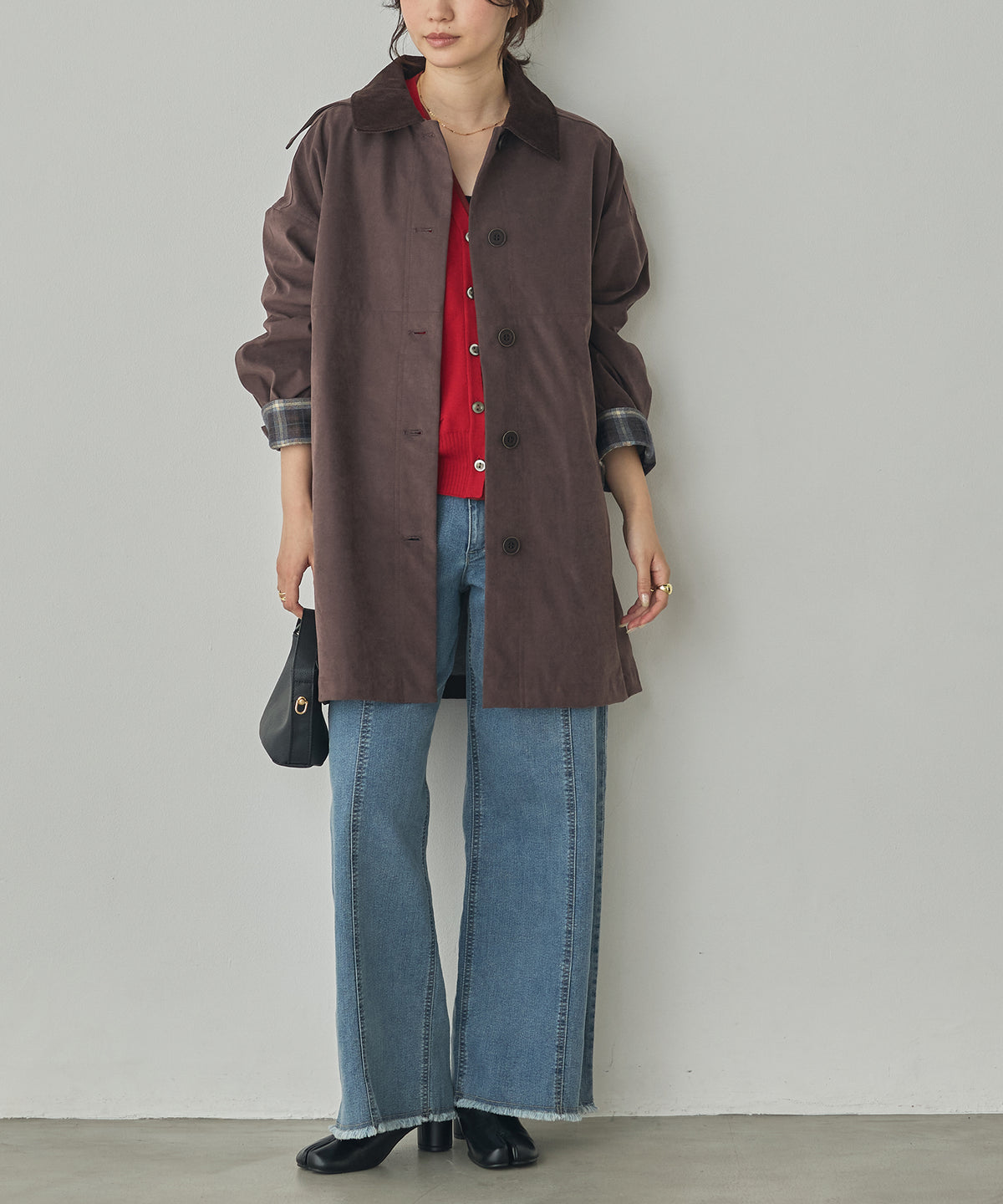 COLOUR-BLOCKED COLLAR BONDED STAND-UP COLLAR COAT