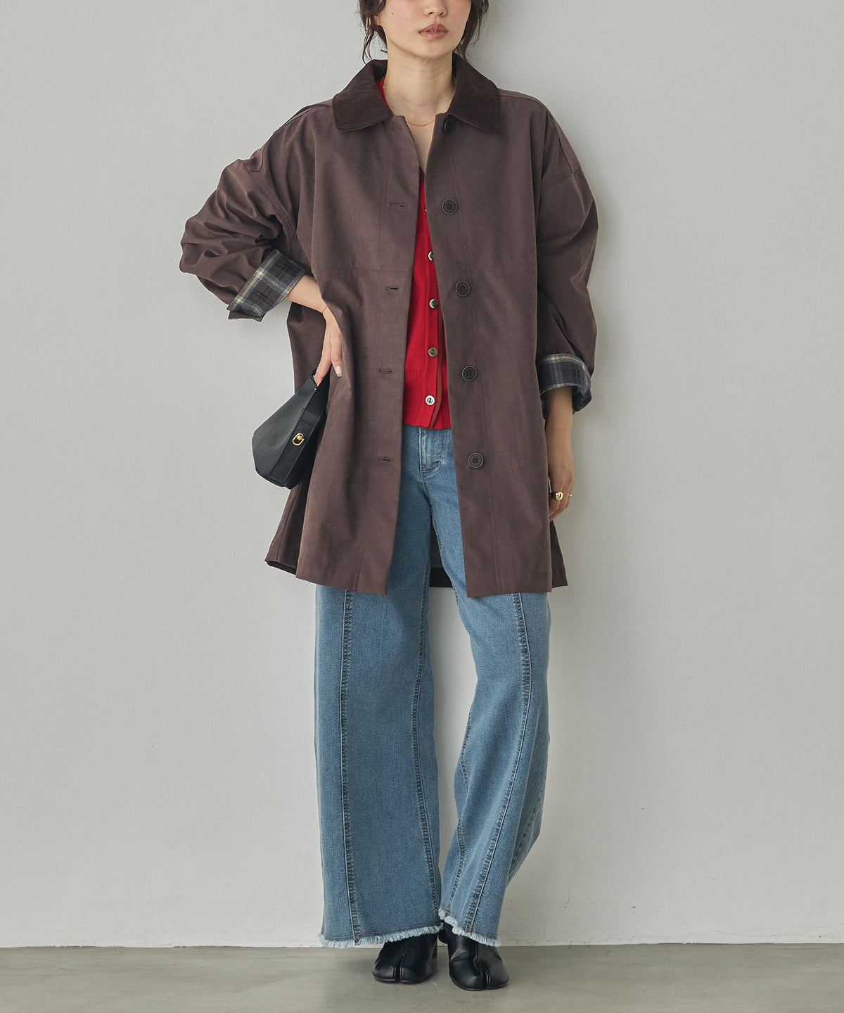 COLOUR-BLOCKED COLLAR BONDED STAND-UP COLLAR COAT