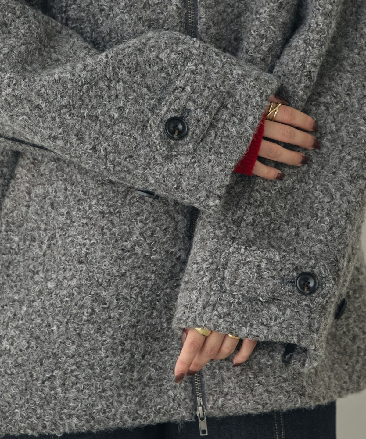 CURLY BOUCLÉ STAND-UP COLLAR MEDIUM COAT