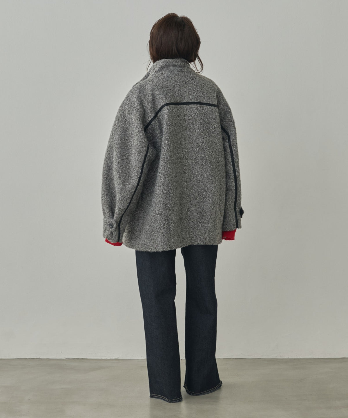 CURLY BOUCLÉ STAND-UP COLLAR MEDIUM COAT
