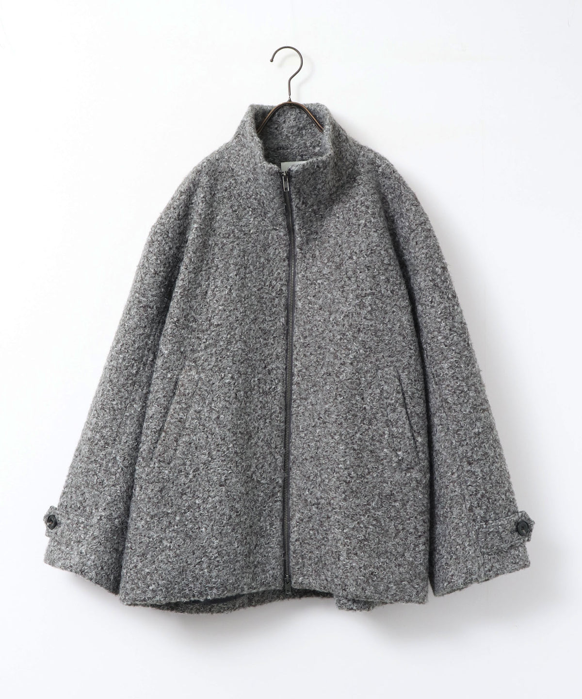 CURLY BOUCLÉ STAND-UP COLLAR MEDIUM COAT