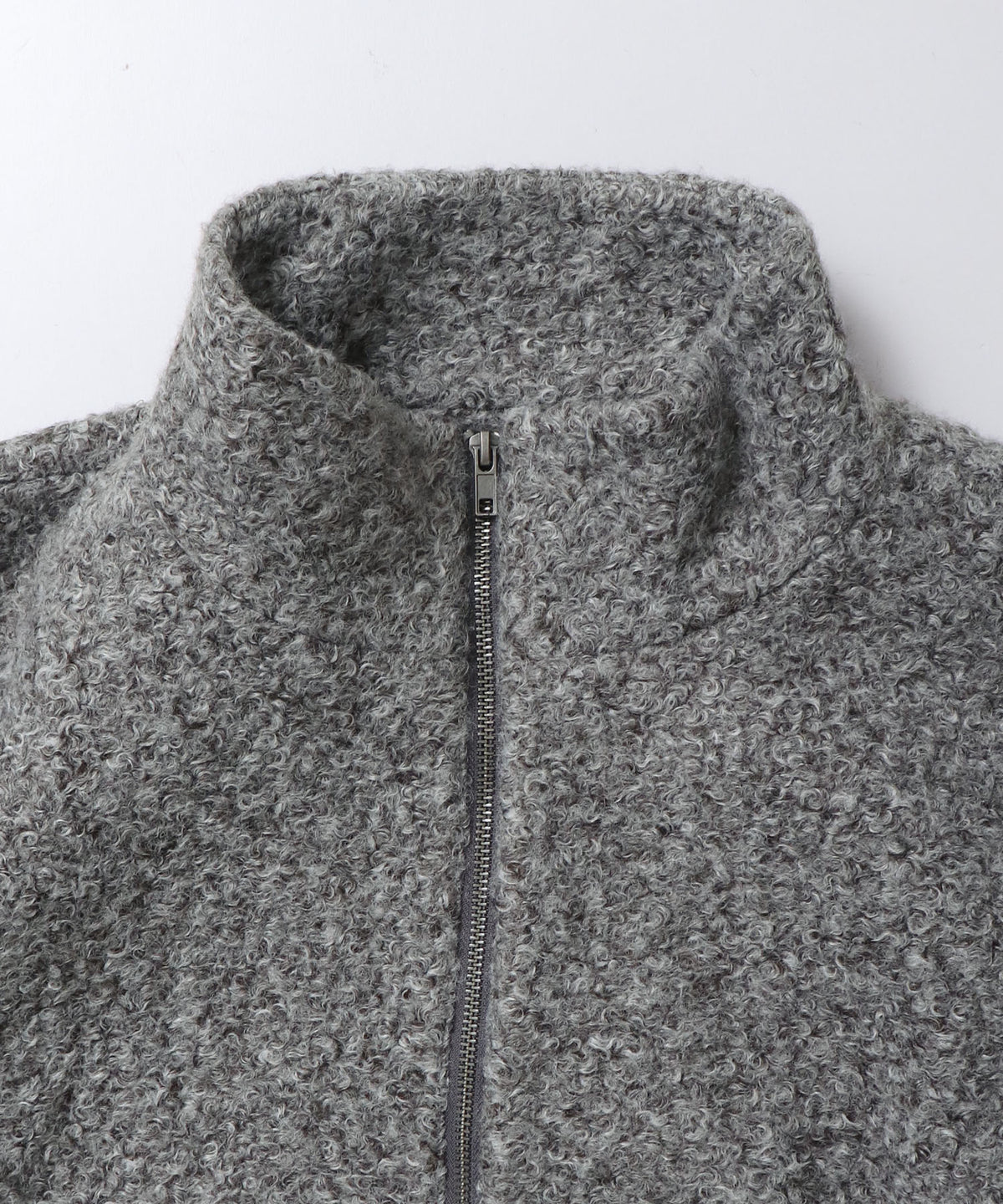 CURLY BOUCLÉ STAND-UP COLLAR MEDIUM COAT