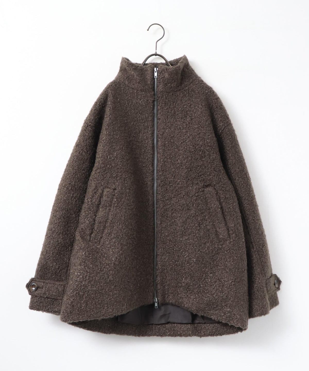 CURLY BOUCLÉ STAND-UP COLLAR MEDIUM COAT