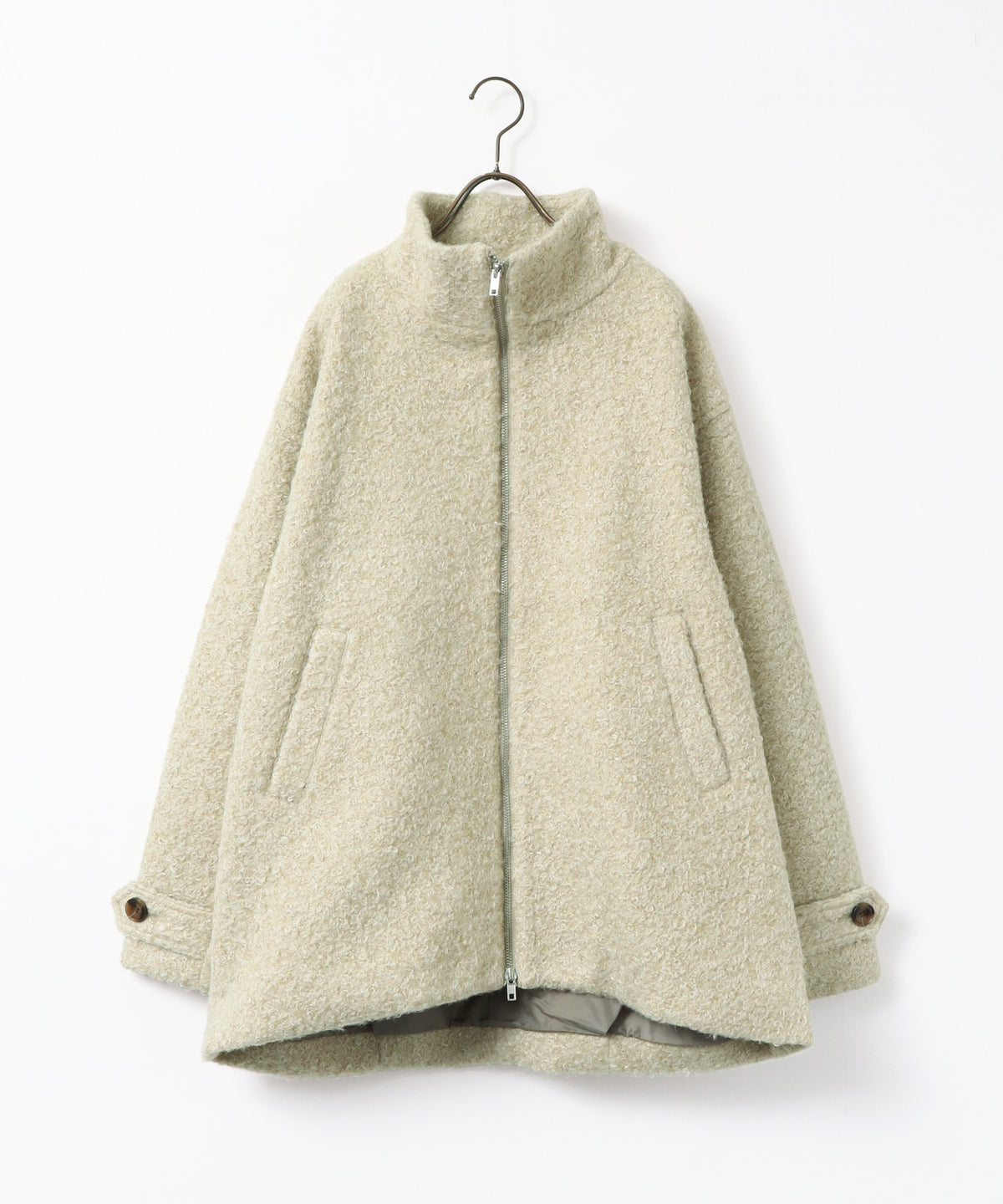 CURLY BOUCLÉ STAND-UP COLLAR MEDIUM COAT