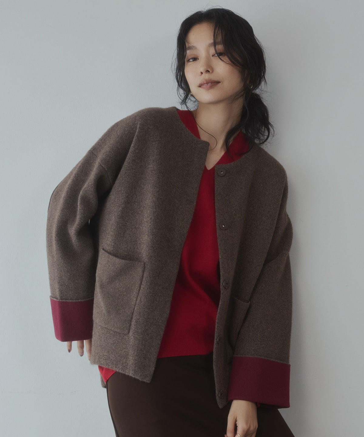 CASHMERE-TOUCH COLLARLESS KNIT COAT