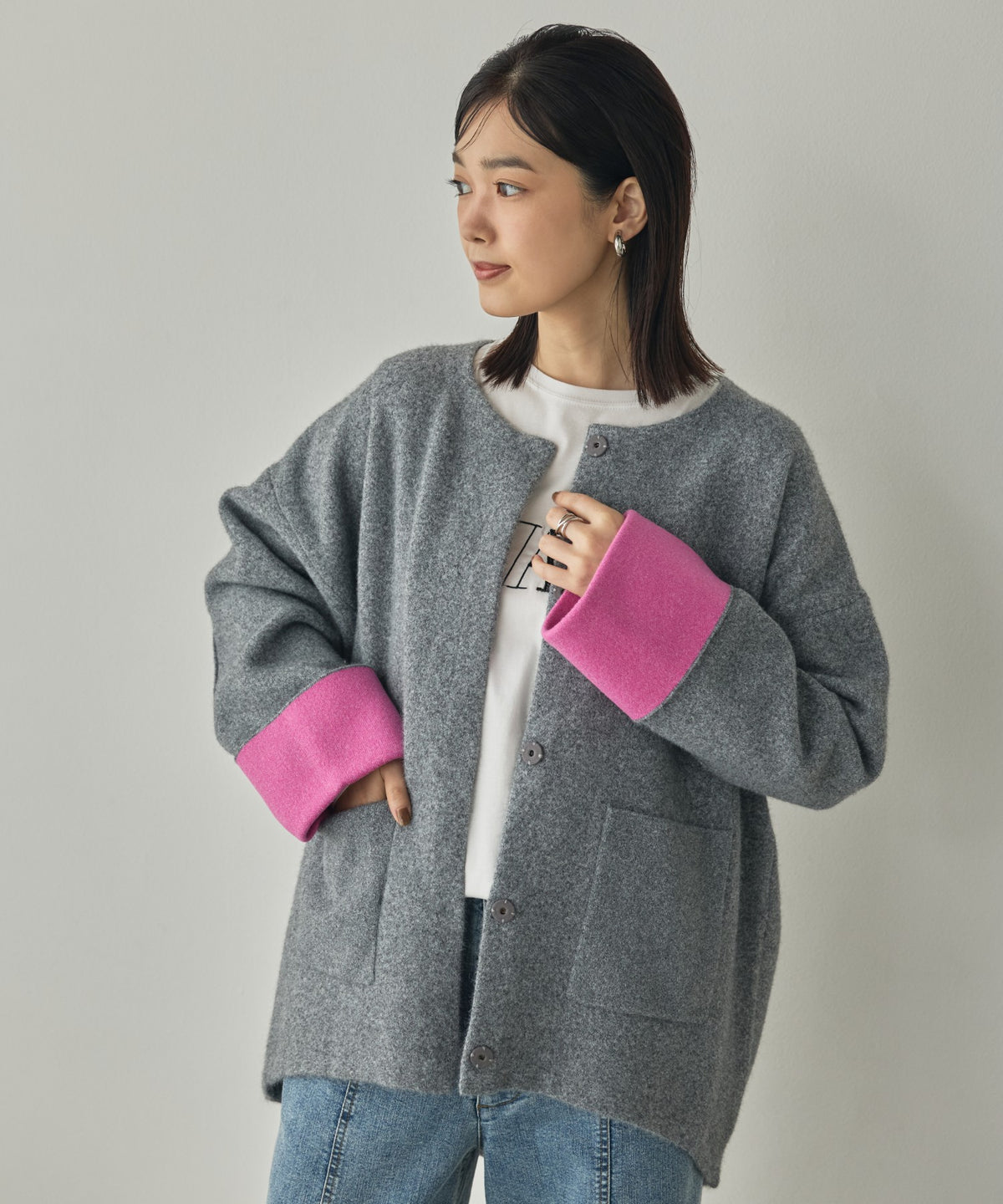 CASHMERE-TOUCH COLLARLESS KNIT COAT
