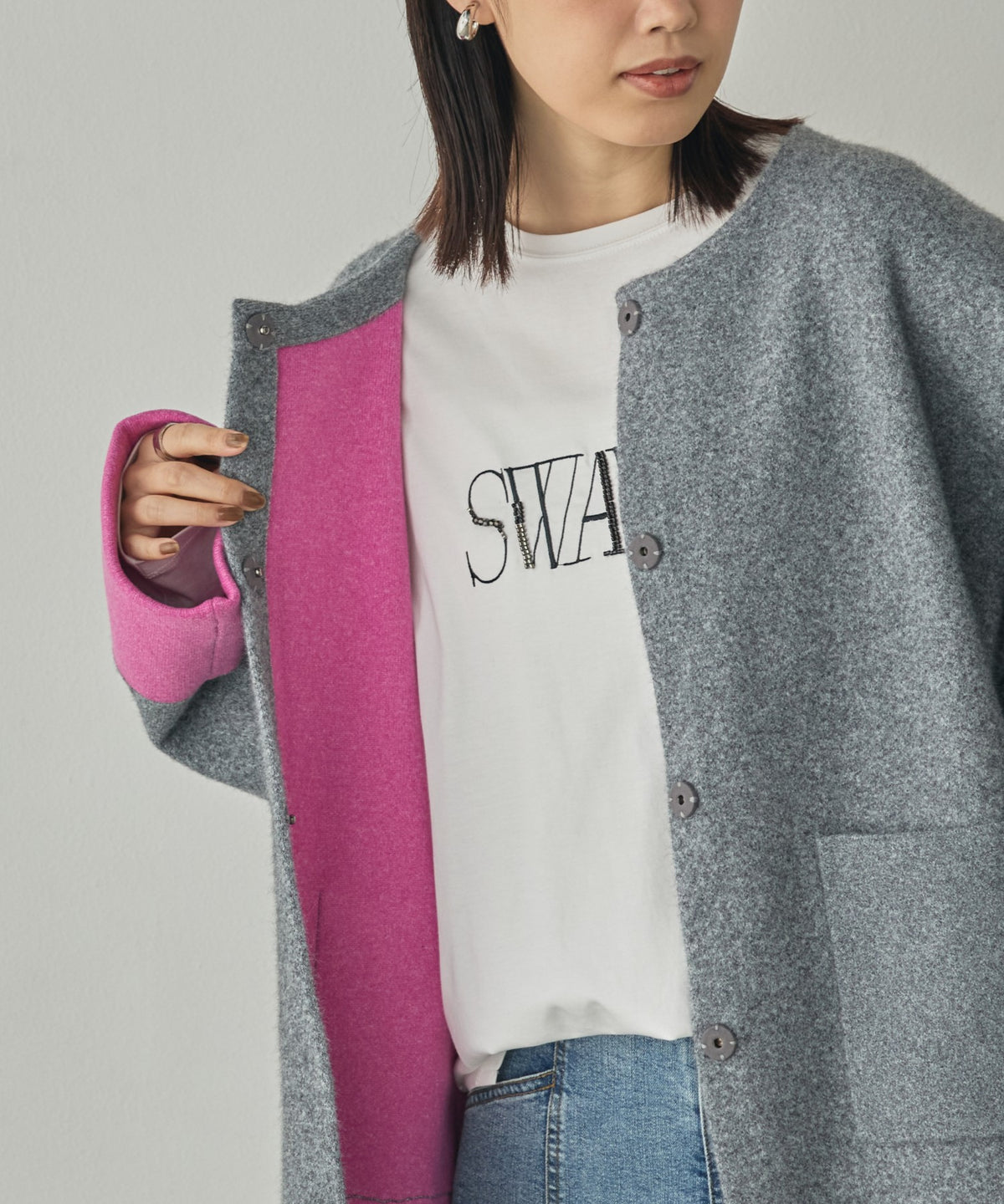 CASHMERE-TOUCH COLLARLESS KNIT COAT