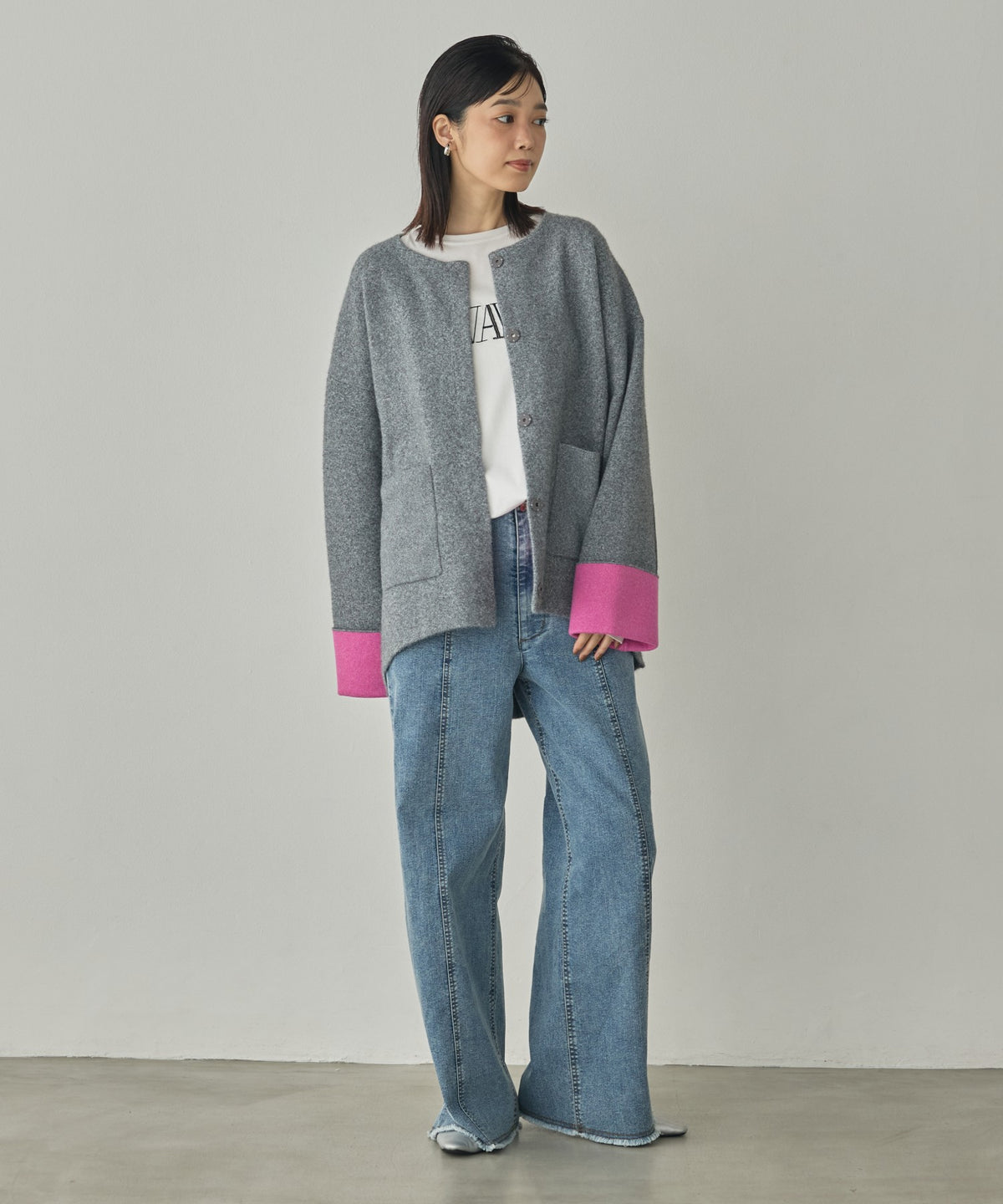 CASHMERE-TOUCH COLLARLESS KNIT COAT